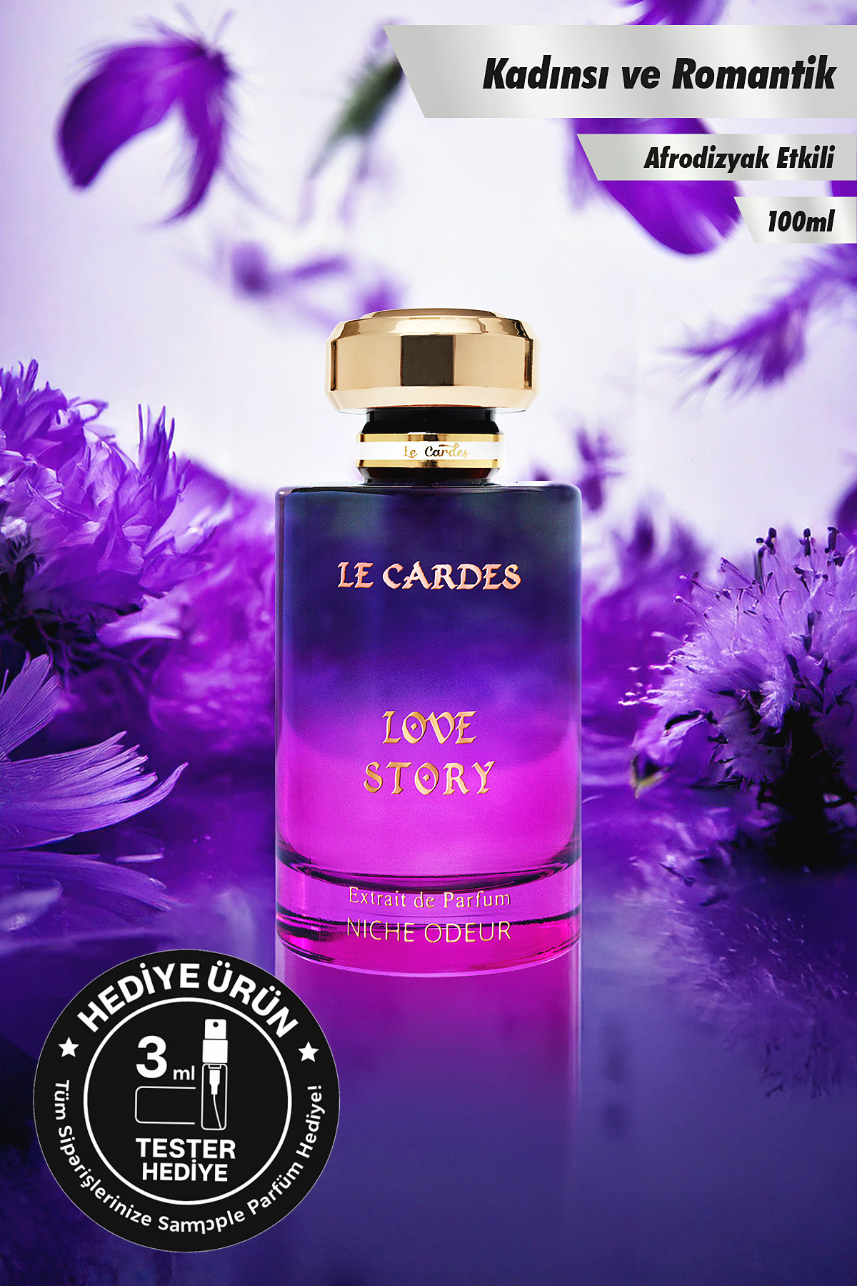 عطر زنانه لاو استوری لو کاردس - ۱۰۰ میلی‌لیتر اکستریت دو پرفیوم با اثر آفرودیزیاک
