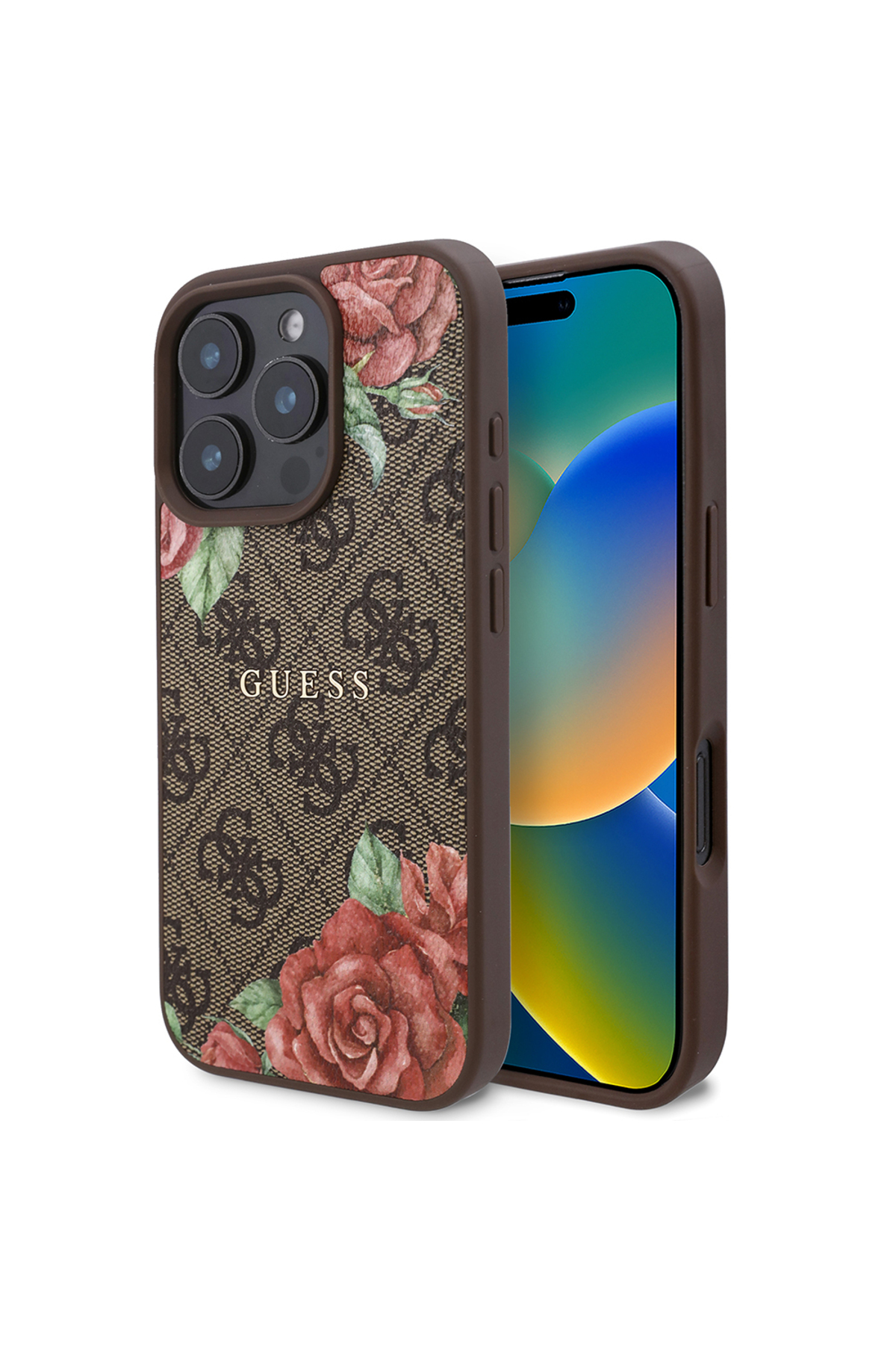 کاور و قاب IPHONE 16 PRO CASE GUESS LICENSED MAGSAFE CHARGING جلد ویژه با لوگوی متن طرح دار رز قهوه ای اورجینال Guess