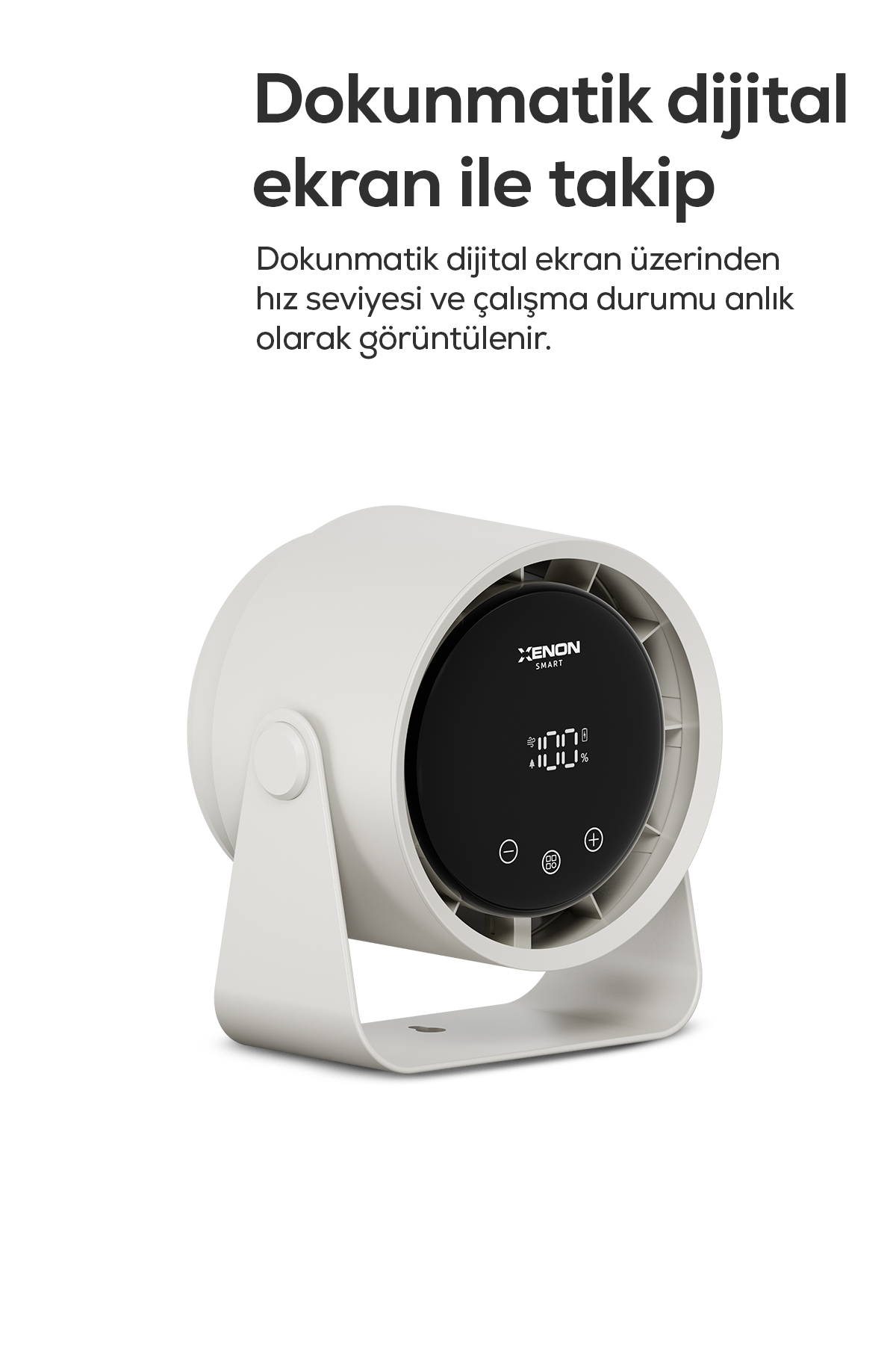 پنکه رومیزی قابل‌حمل زنون اسمارت Xenon Smart مدل X6113، سفید، شارژی با نمایشگر لمسی