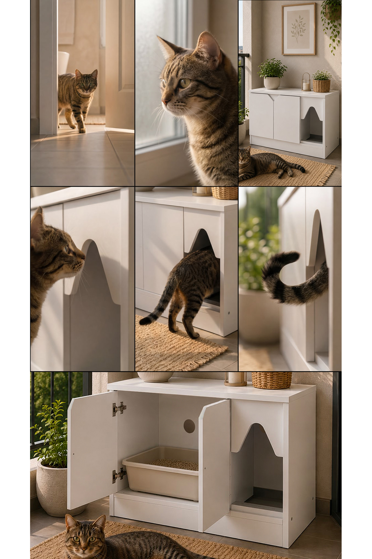 خانه گربه و کابین مخفی‌کننده توالت گربه بنیم اودام benim odam Kitty Modern مدل KT-9401.21، سفید ساده