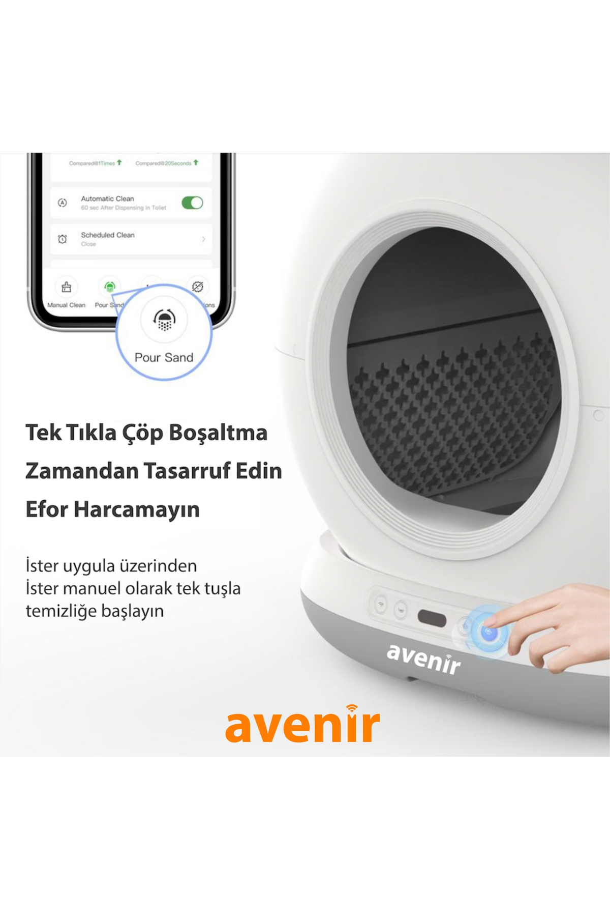 توالت هوشمند و خودکار گربه آونیر AVENİR، دوربین‌دار با کنترل اپلیکیشنی و بدون ایجاد بو