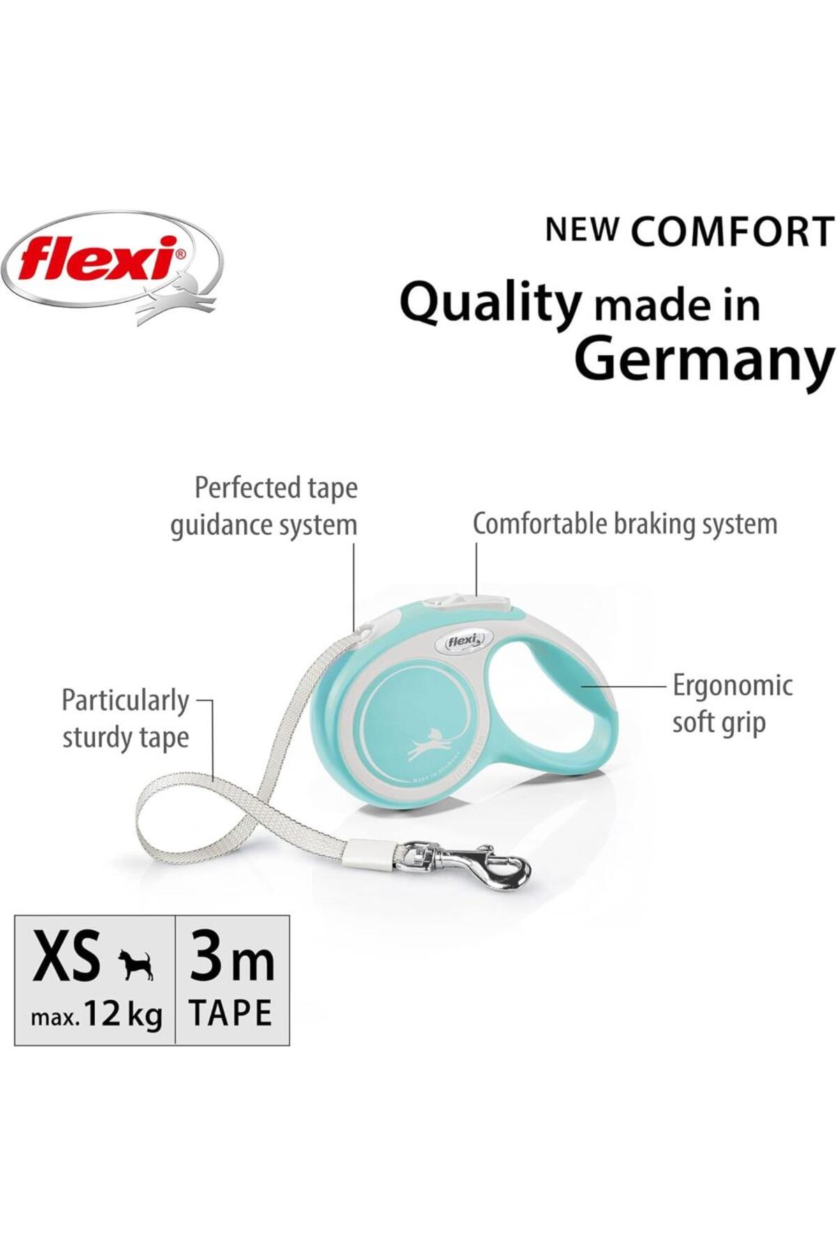 قلاده اتوماتیک پیاده‌روی سگ و گربه فلکسی Flexi New Comfort، آبی روشن، سایز XS