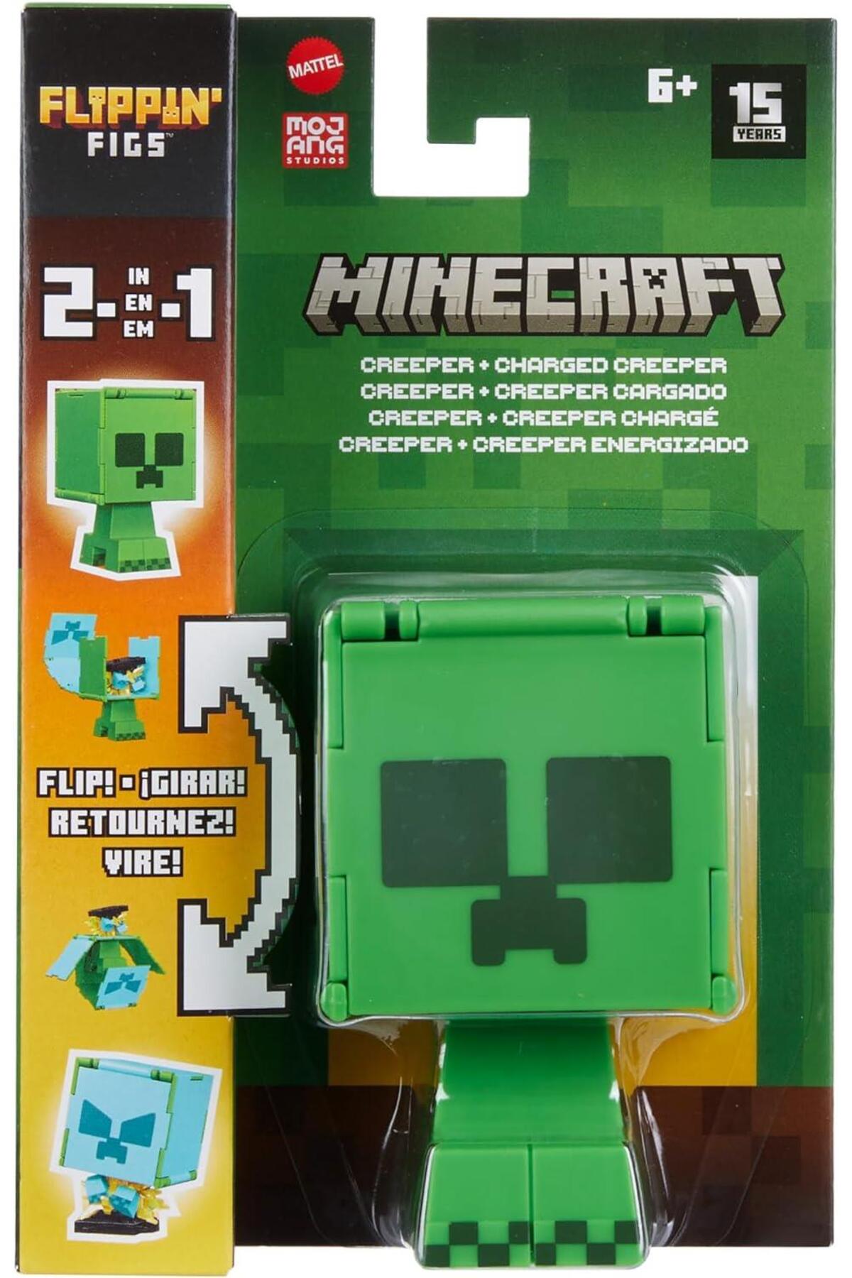 اسباب بازی های فیگور شخصیت MINECRAFT FLIPPIN' FIGS 2 IN 1 CREEPER و CHARGED Mattel