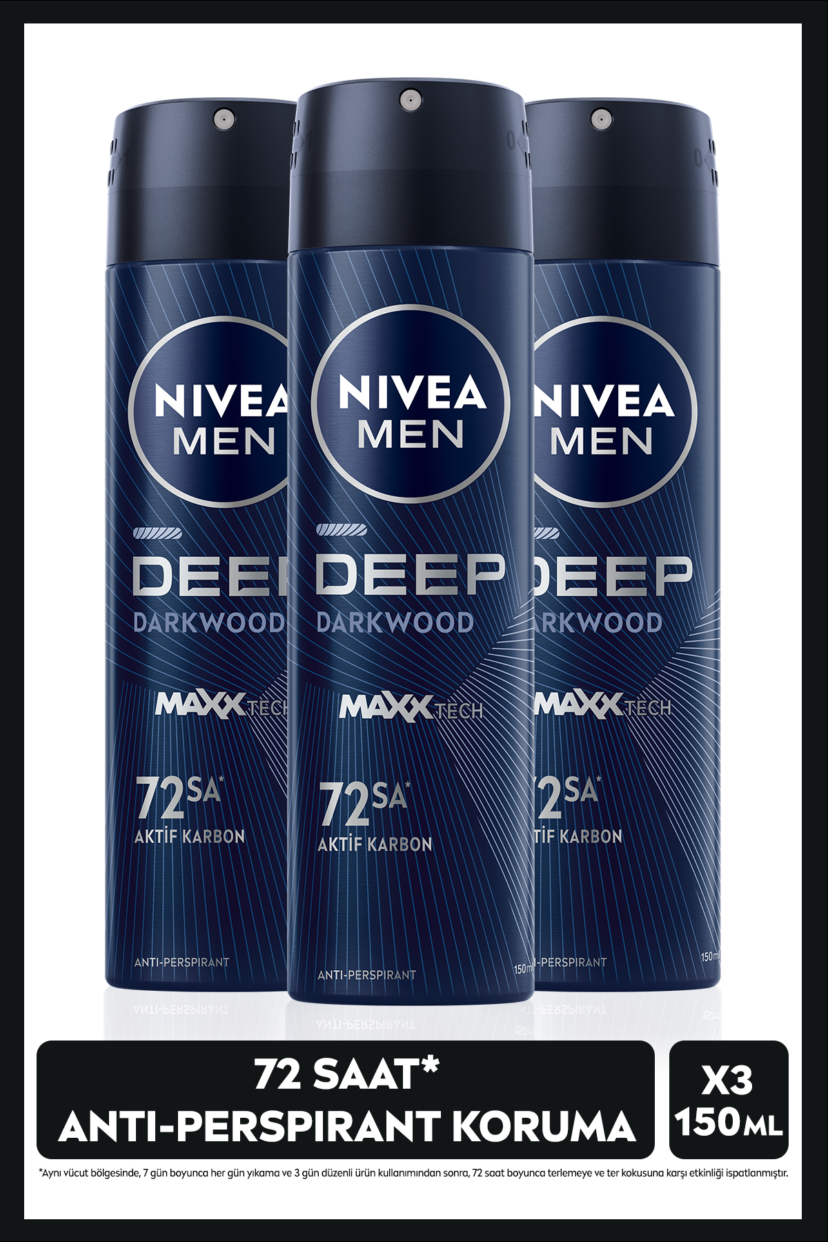 NIVEA ضد عرق اسپری مردانه با بعد عمیق 150mlx3adet، حفاظت ضد تعریق 48 ساعته