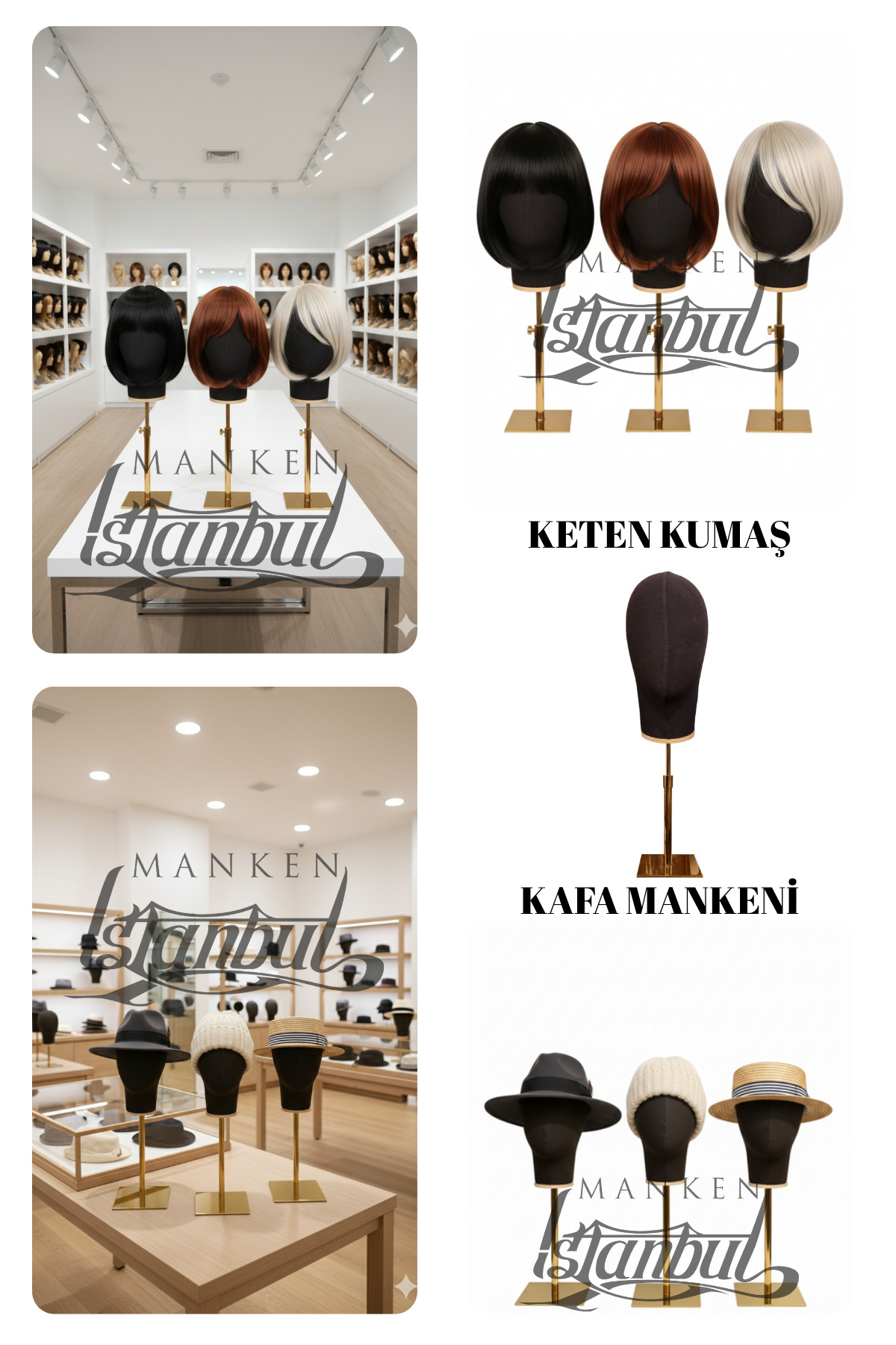 فیگور مانکن سر با پایه طلای مخصوص کلاه گیس اکسسوری Manken İstanbul