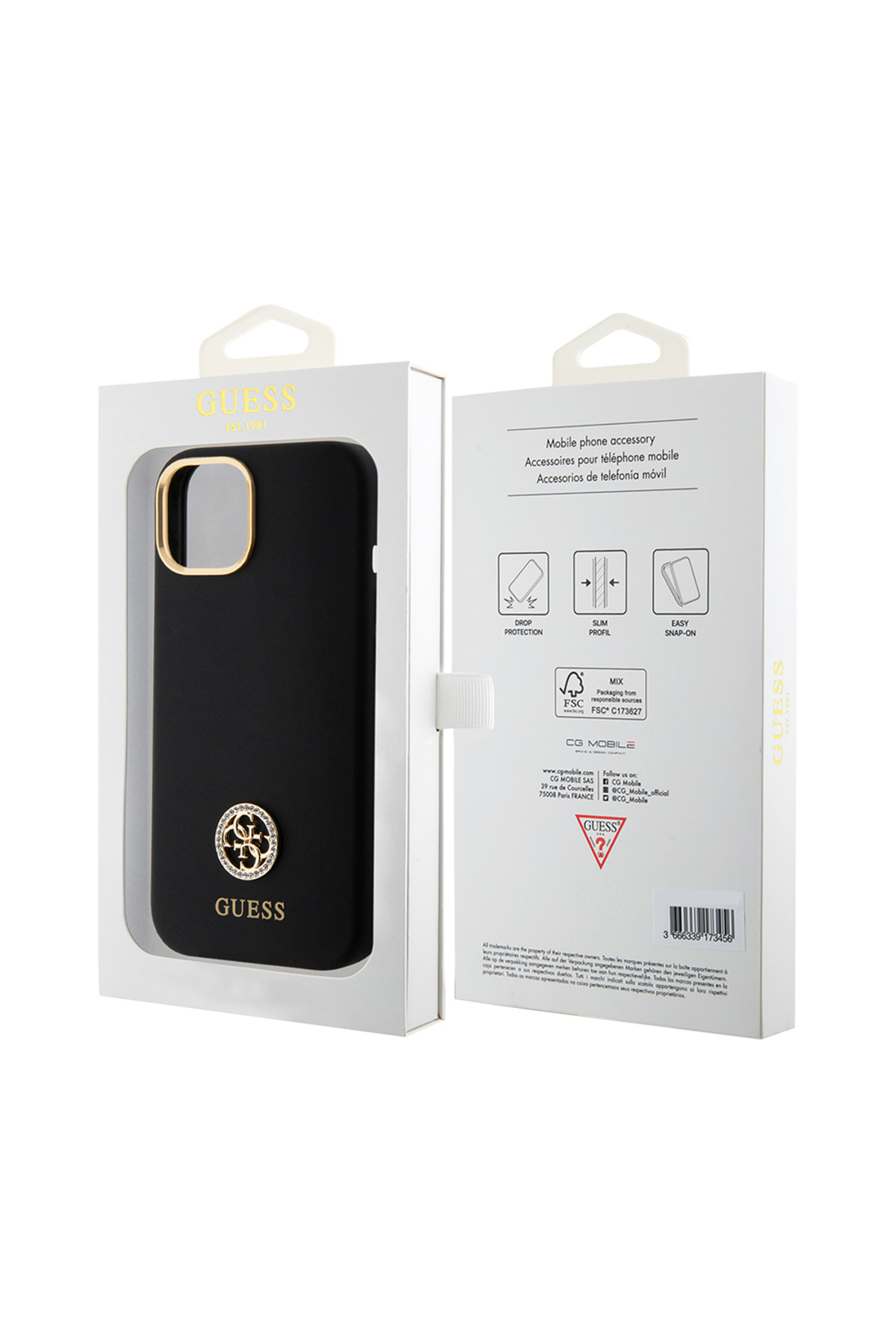 کاور و قاب آیفون 15 سیلیکونی مشکی متن لوگوی 4G دارای مجوز اورجینال Guess