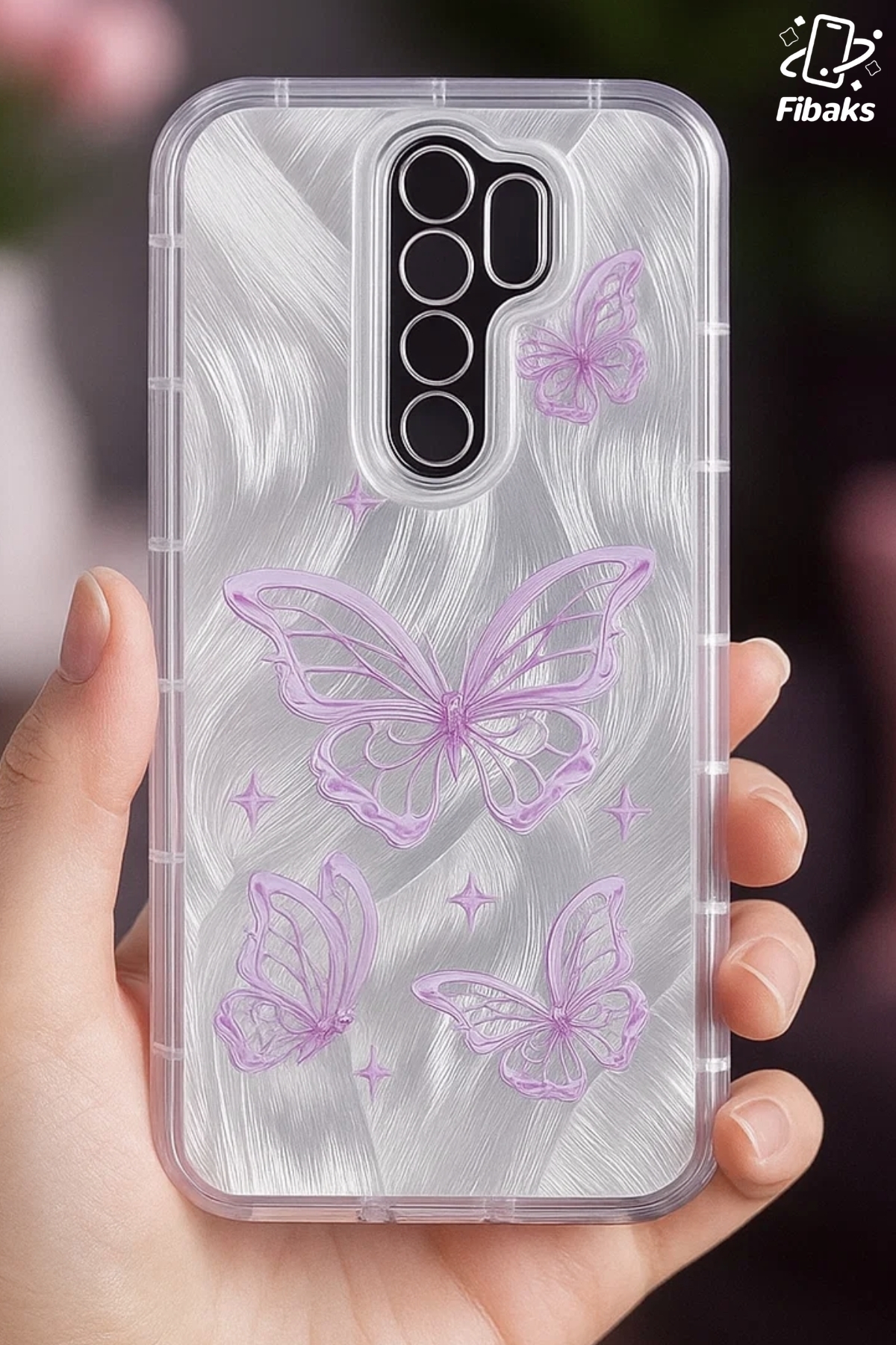 کاور و قاب شیائومی REDMI NOTE 8 PRO CASE قابل جابجایی دوربین محافظ براق هولوگرام الگوی پروانه ضربه گیر فیبکس Fibaks