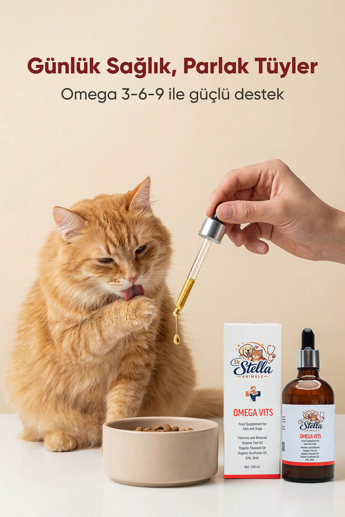 قطره مکمل گربه و سگ Omegavit دکتر استلا انیمالز Dr. Stella Animals، ۵۰ میلی‌لیتر
