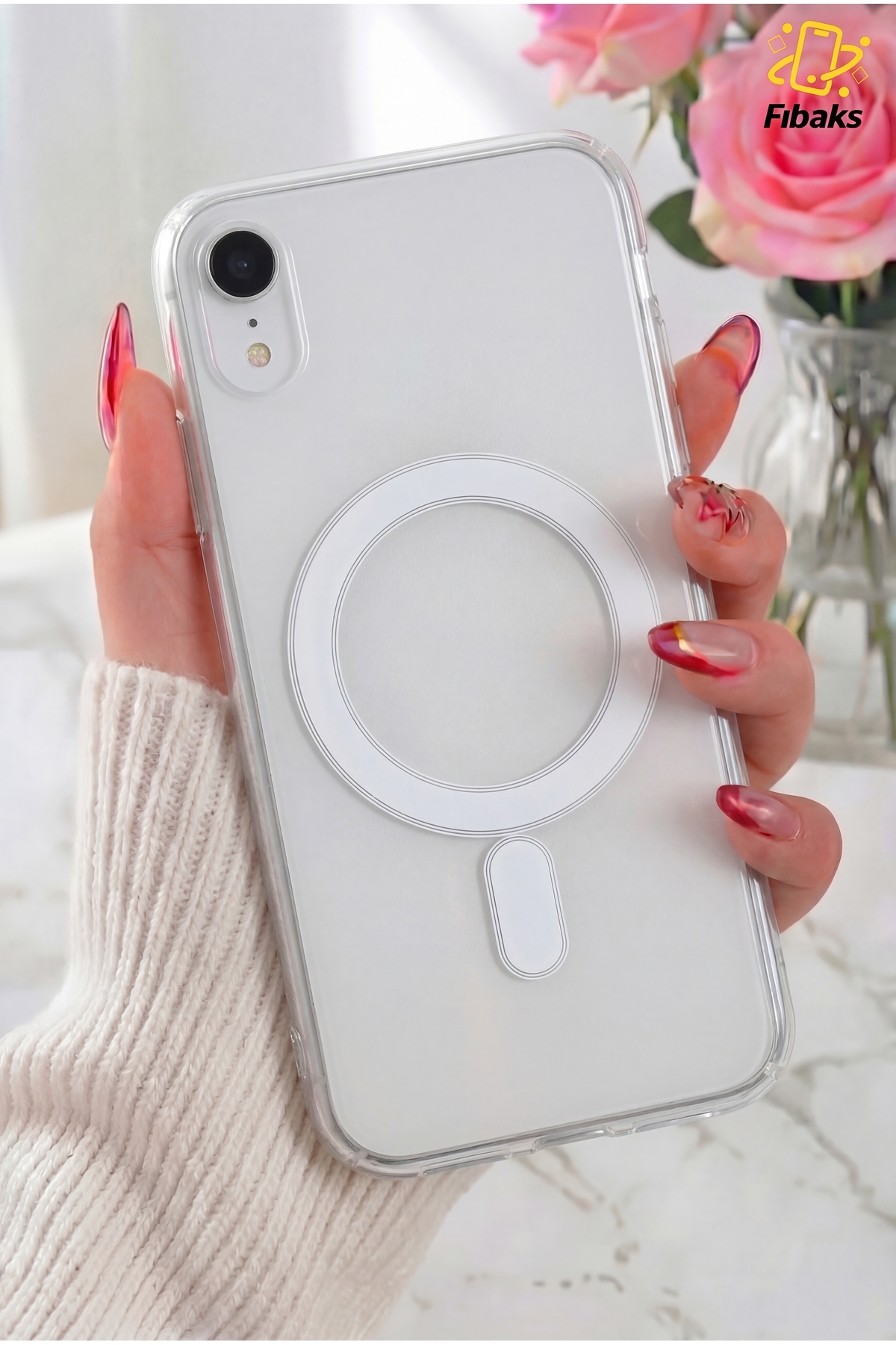کاور و قاب سازگار با APPLE IPHONE XR MAGSAFE WIRELESS محافظ ضربه گیر سخت شفاف پشتیبانی از شارژ بی سیم فیبکس Fibaks