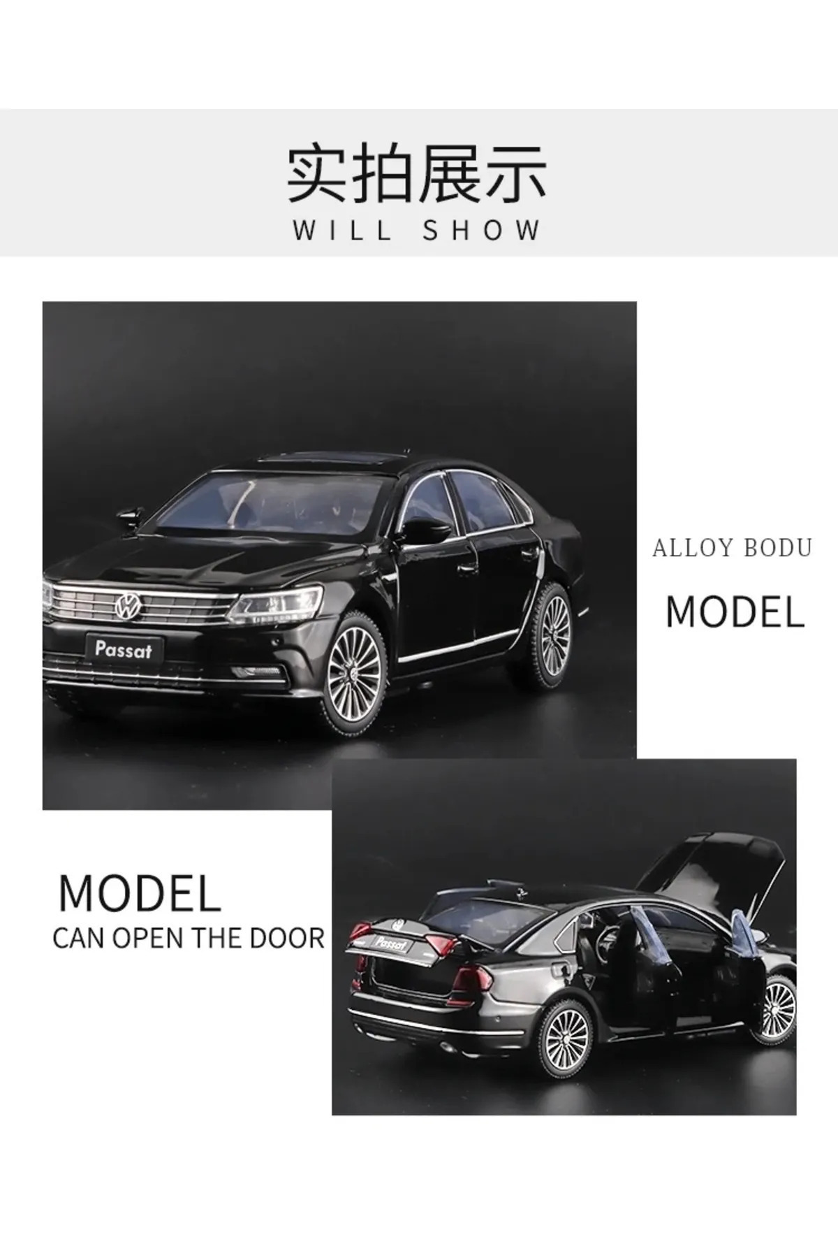 ماشین اسباب بازی خودروی فلزی مدل پاسات دارای مجوز VW دقیقا مشکی با سانروف CarStore