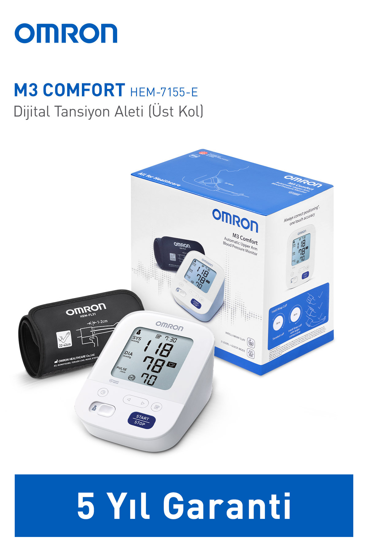 فشارسنج M3 COMFORT HEM 7155 E ابزار فشار خون بازوی فوقانی Omron