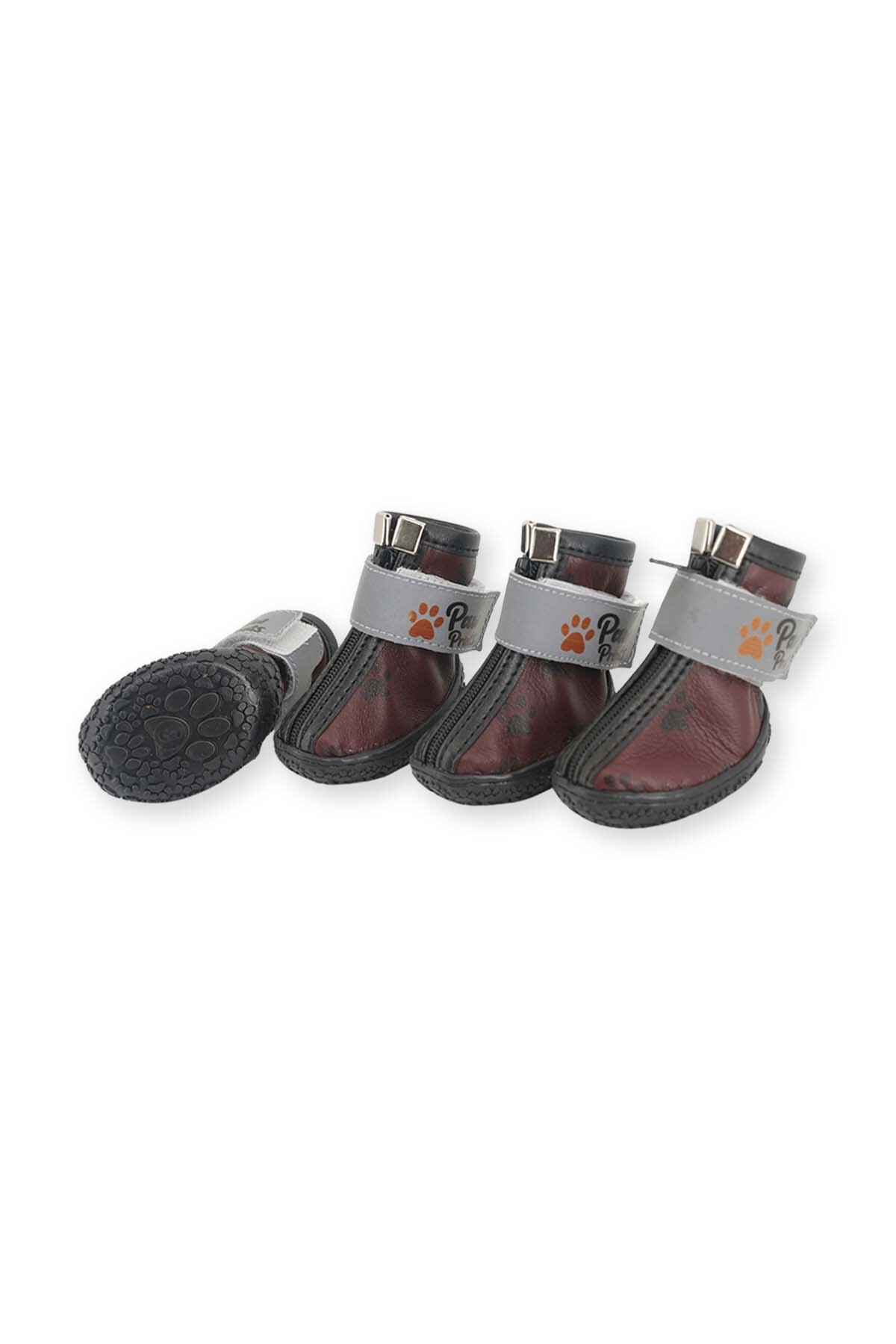 کفش زمستانی ضدآب سگ پاوپرینتس PawPrints، مدل PPDERI01، چرم با زیره لاستیکی، زرشکی