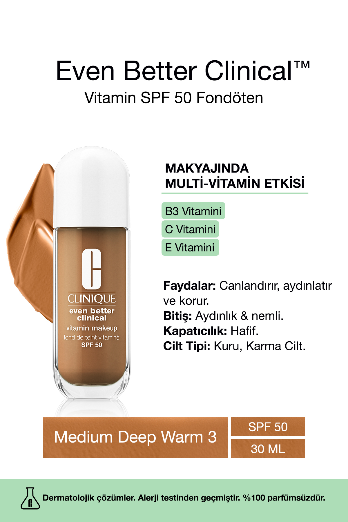کرم پودر حتی بهتر ویتامین آرایش بالینی SPF 50 بنیاد رنگ: گرم متوسط ​​گرم 3 30ML | سی Clinique