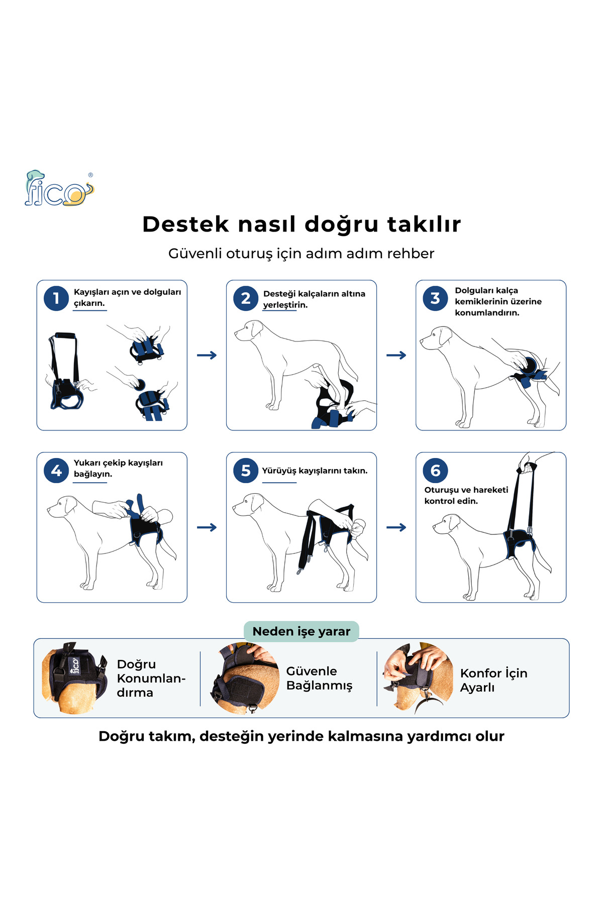 کمربند حمایتی لگن سگ ارتوپدی فیکو پتس Fico pets سرمه‌ای