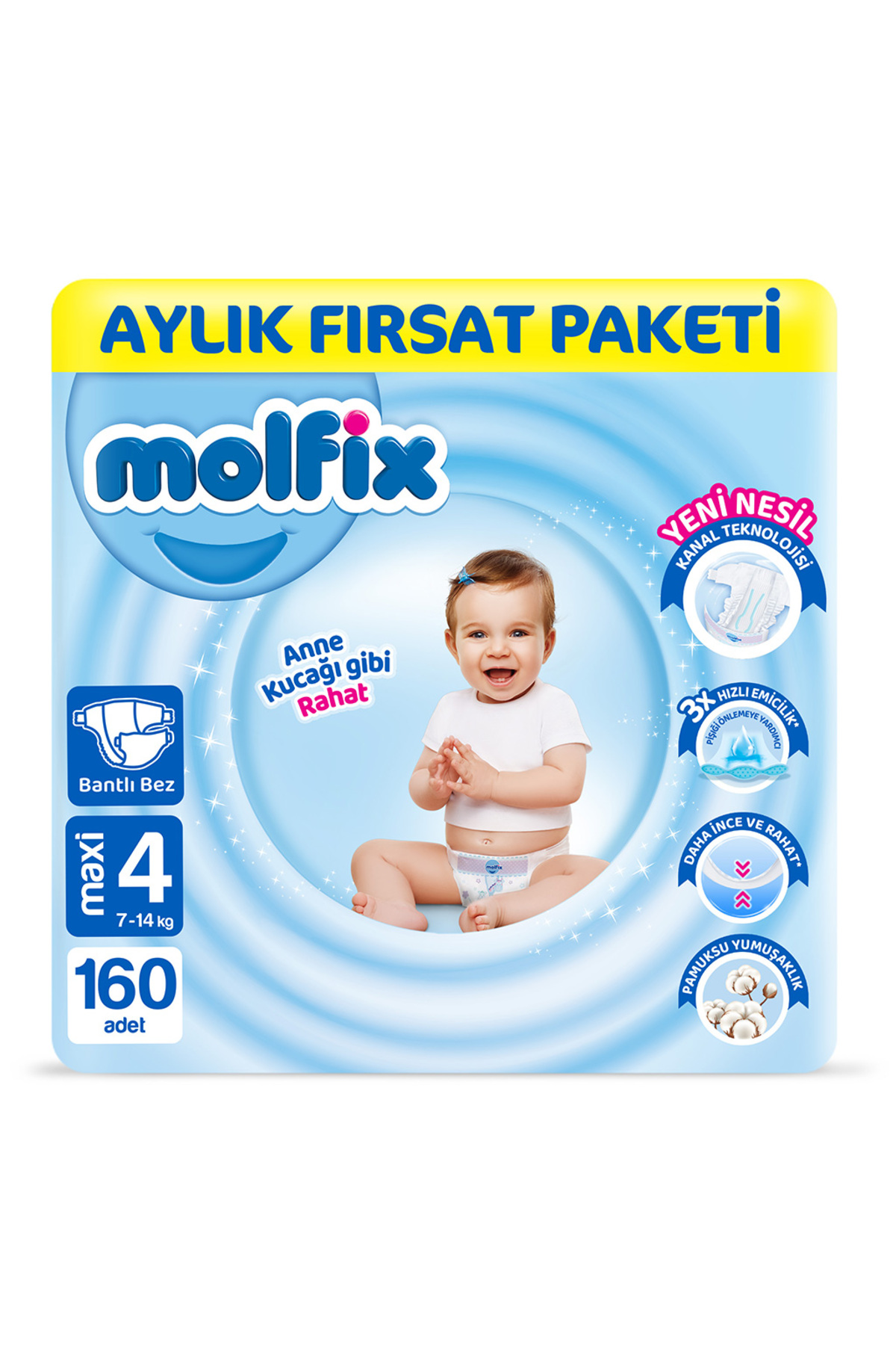 پوشک بچه سایز 4 مکسی بسته فرصت ماهانه 160 عدد اورجینال Molfix