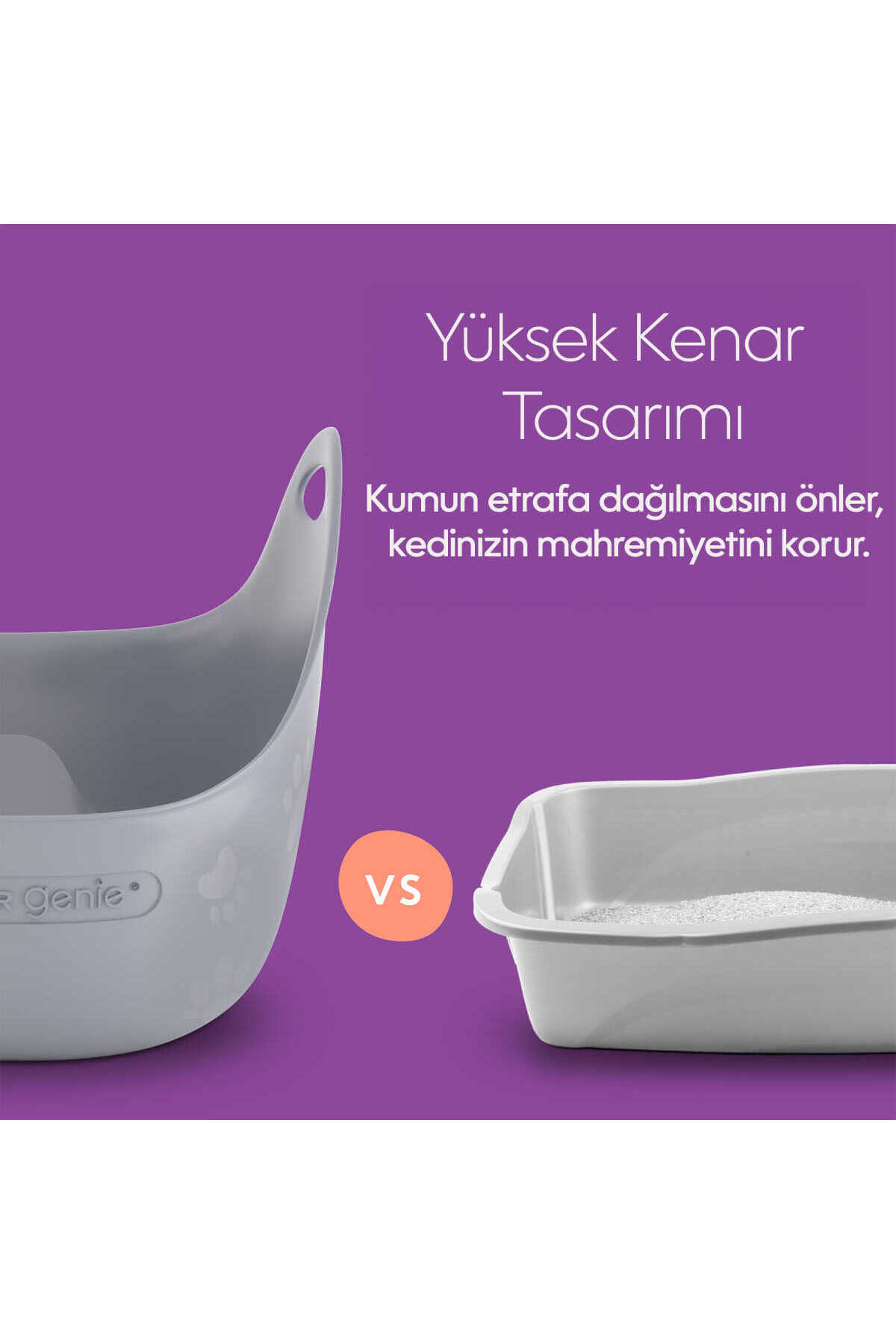 ظرف خاک گربه دیواره‌بلند لیتر جینی Litter Genie خاکستری