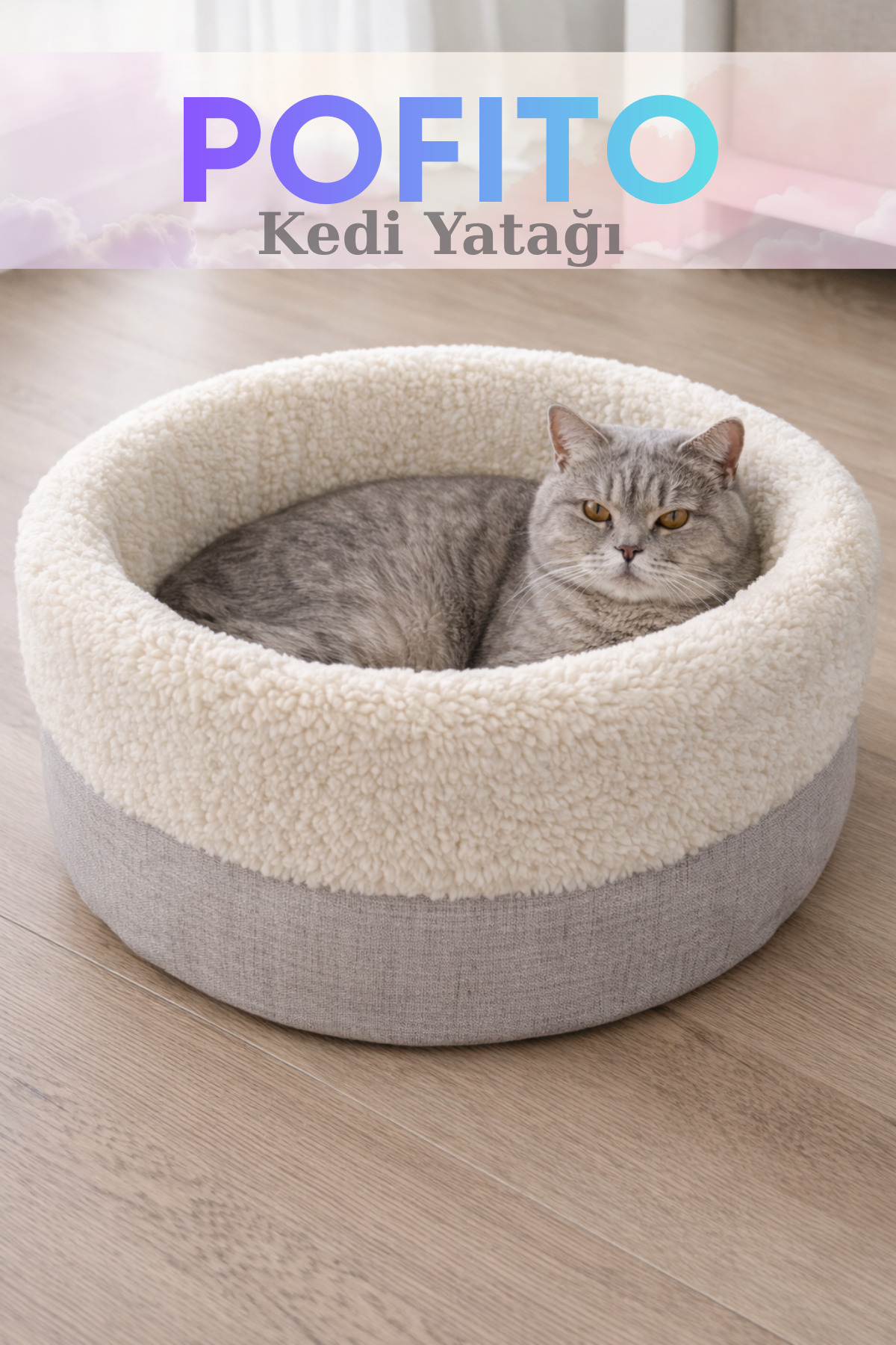 تخت گرد گربه و سگ جونگولیکا پت پروداکتس Jungolica Pet Products، مدل Pofito، دوطرفه با کف ضدلغزش کرم