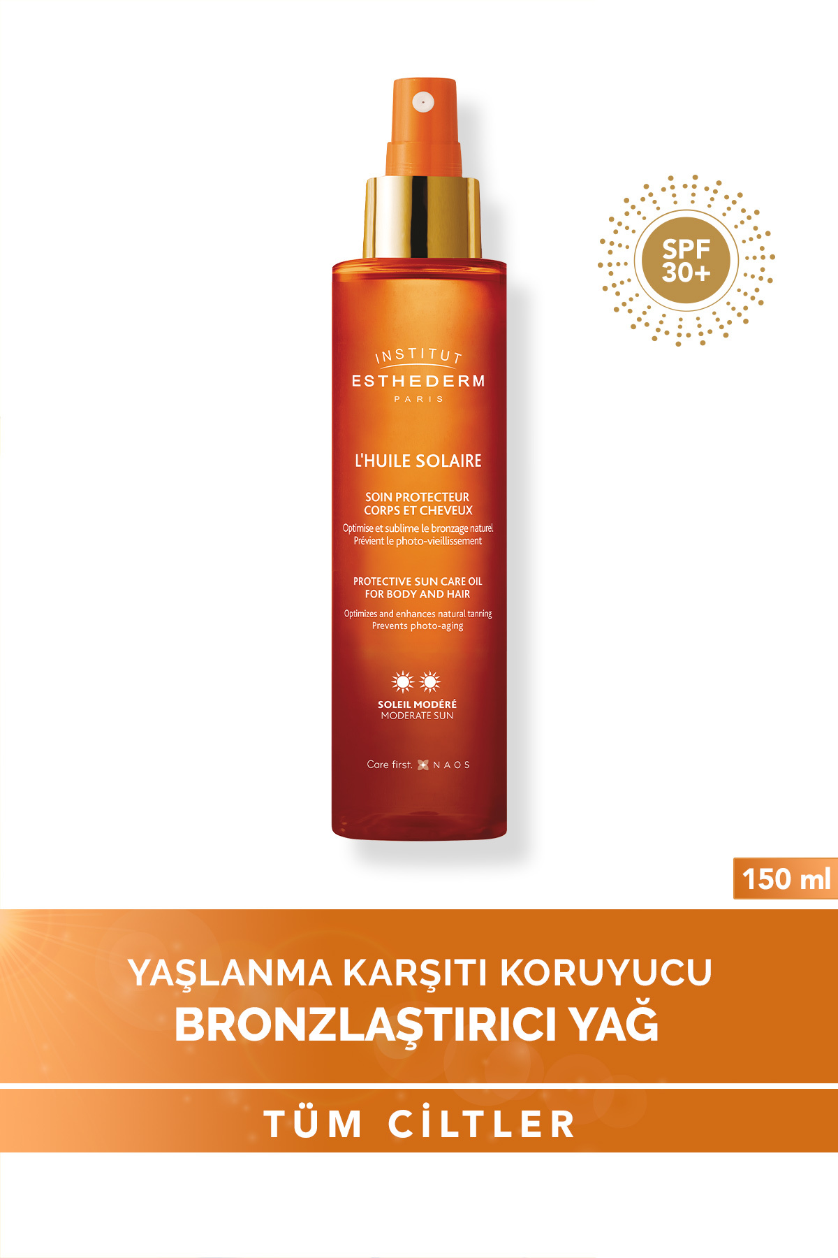 INSTITUT ESTHEDERM روغن آفتابگردان معتدل ضد آفتاب عکس سن ضد پیری SPF30 حفاظت از خورشید روغن خشک 150 میلی لیتر