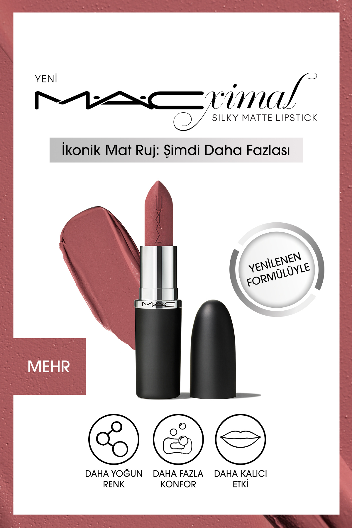 Mac  رژ لب مات مخملی MAC مدل MEHR پیگمنت قوی و جذاب