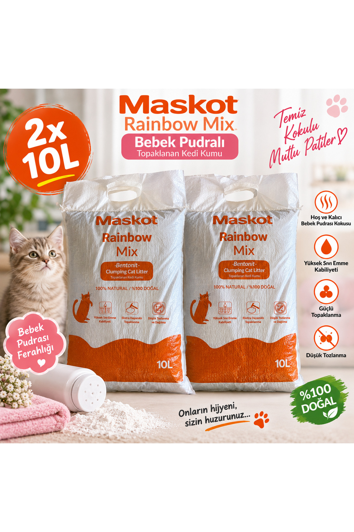 خاک گربه بنتونیتی با رایحه پودر بچه، ۲ عدد، ماسکوت Maskot