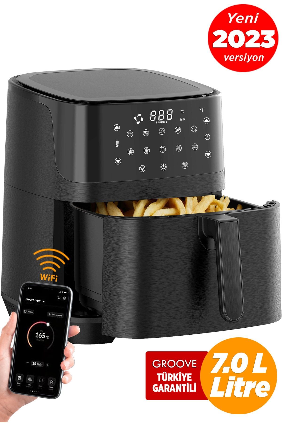 سرخ کن MAX XXL 7L 1800W WIFI SMART AIRFRYER هوای بدون روغن داغ مشکی اورجینال Groove