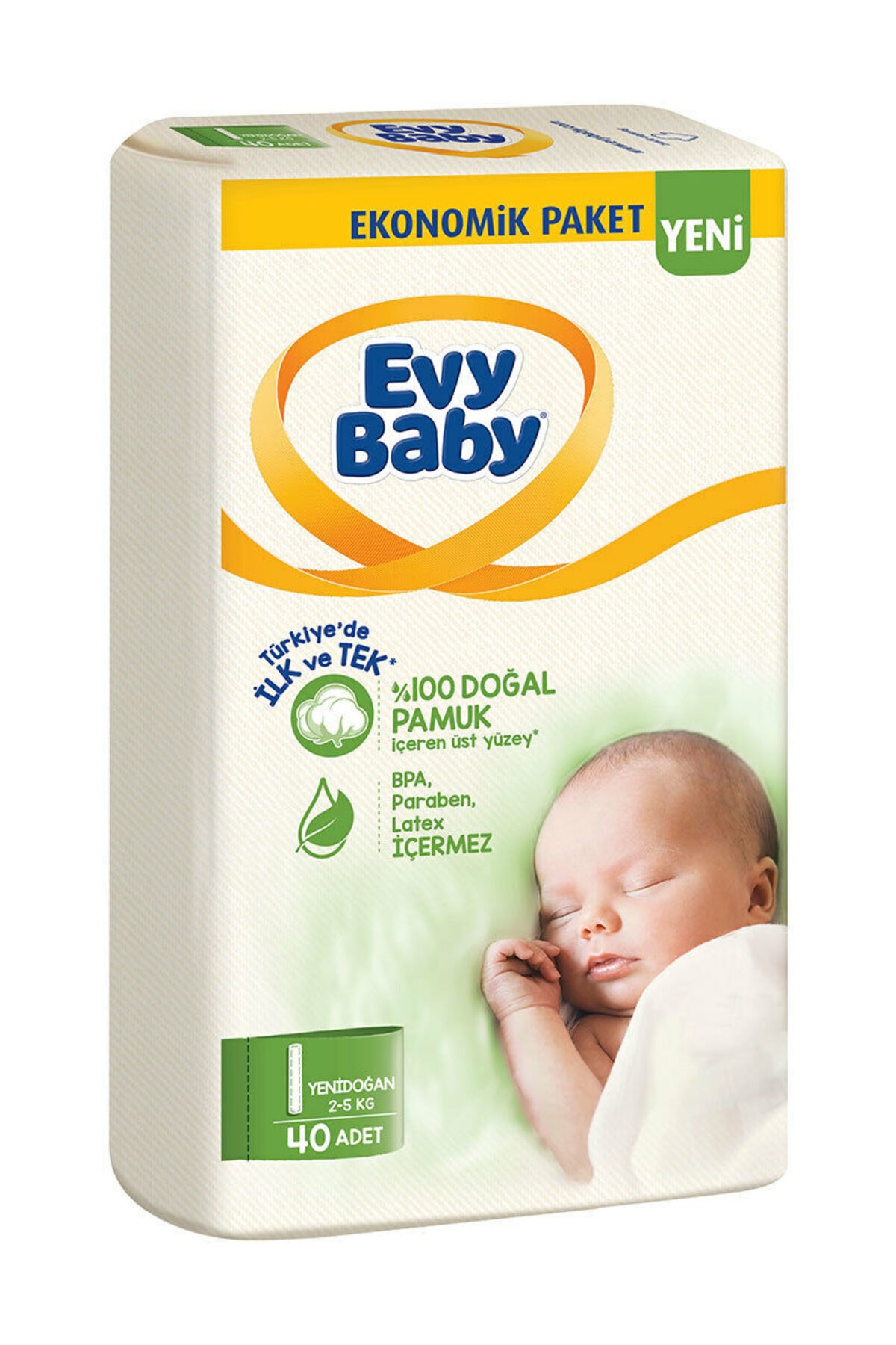 پوشک بچه سایز 1 نوزاد 40 عددی بسته جدید اورجینال Evy Baby