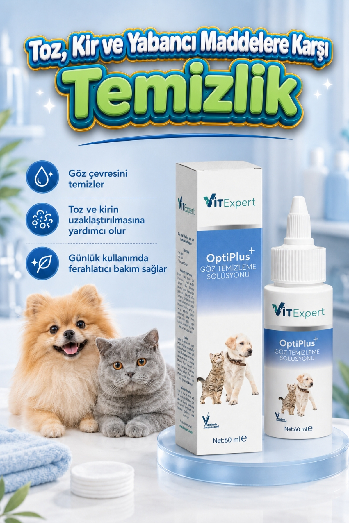 محلول پاک‌کننده چشم گربه و سگ ویت‌اکسپرت Vitexpert OptiPlus