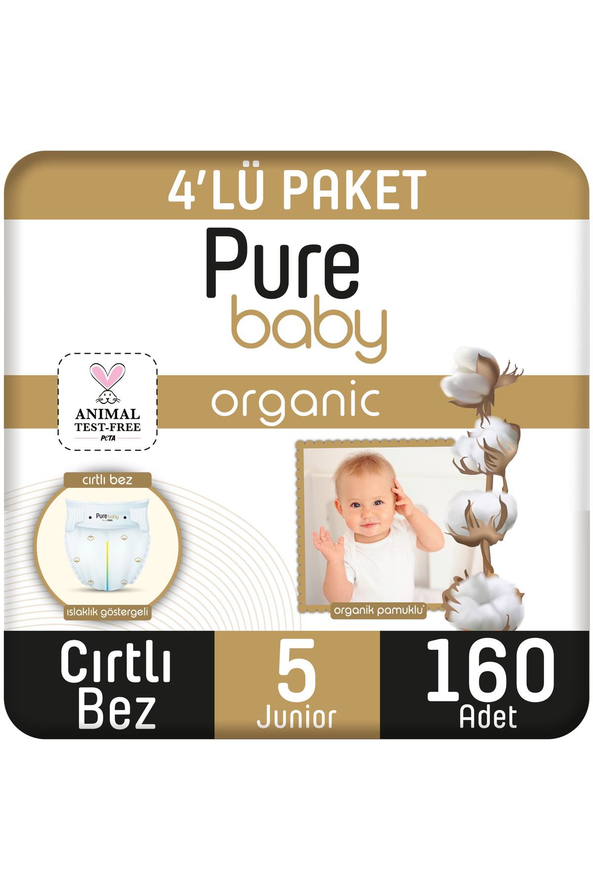 پوشک بچه پارچه مخملی پنبه ای ارگانیک 4 بسته سایز 5 جونیور 160 اورجینال Pure Baby
