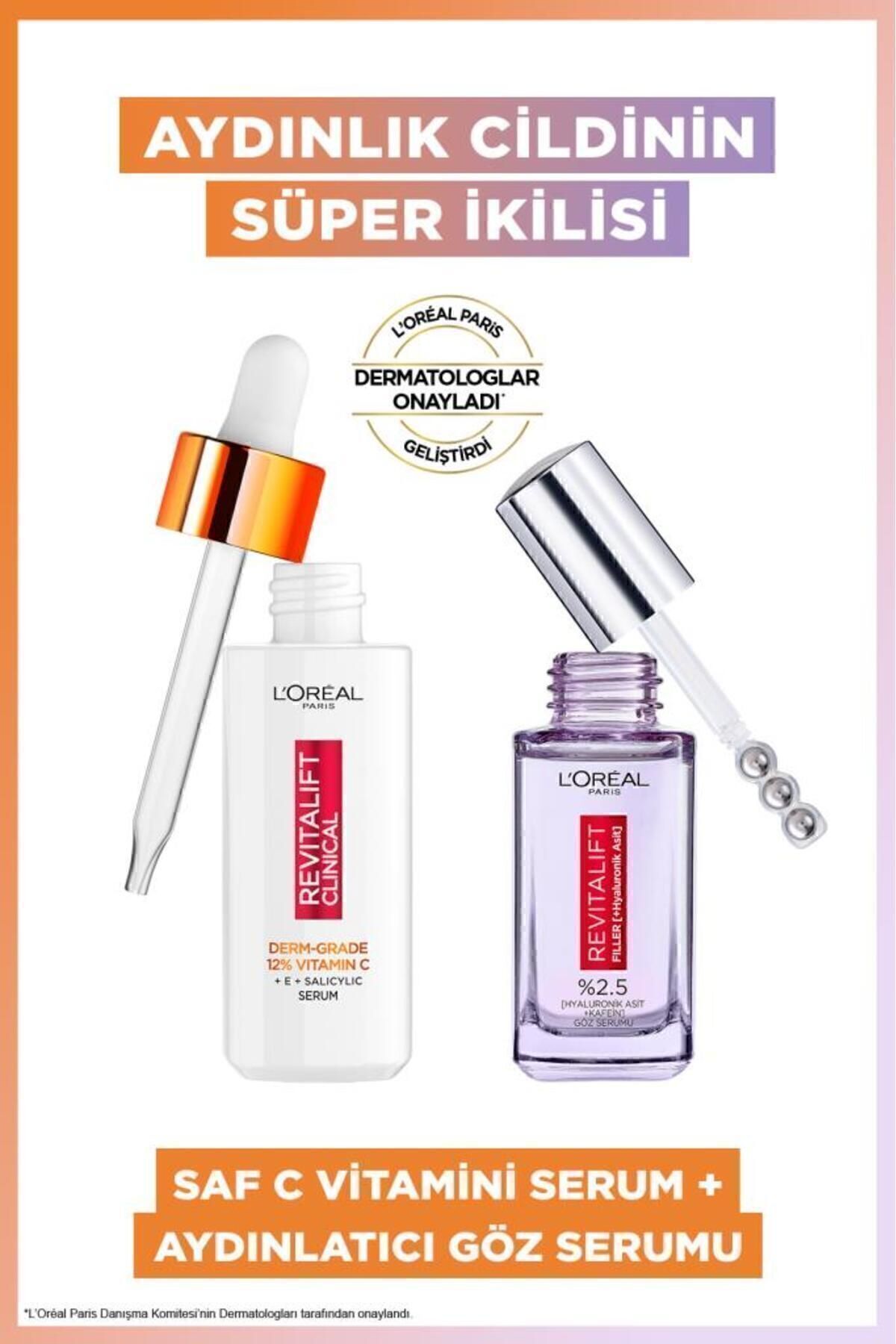 ست مراقبت پوست REVITALIFT CLINICAL 12 ٪ ویتامین C خالص سرم و فیل های احیا کننده نور چشم L'Oreal Paris