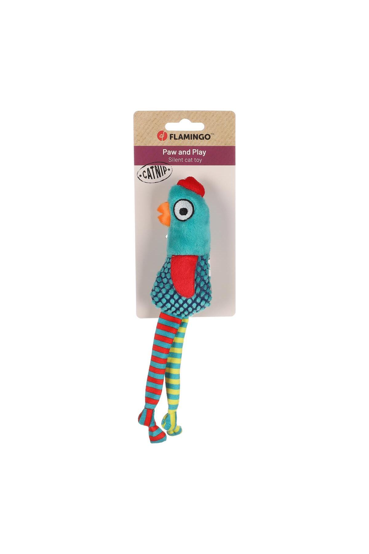 اسباب‌بازی گربه طرح مرغ Cat Raibo با نعناع گربه‌ای و پارچه رنگی، فلامینگو Flamingo سبز