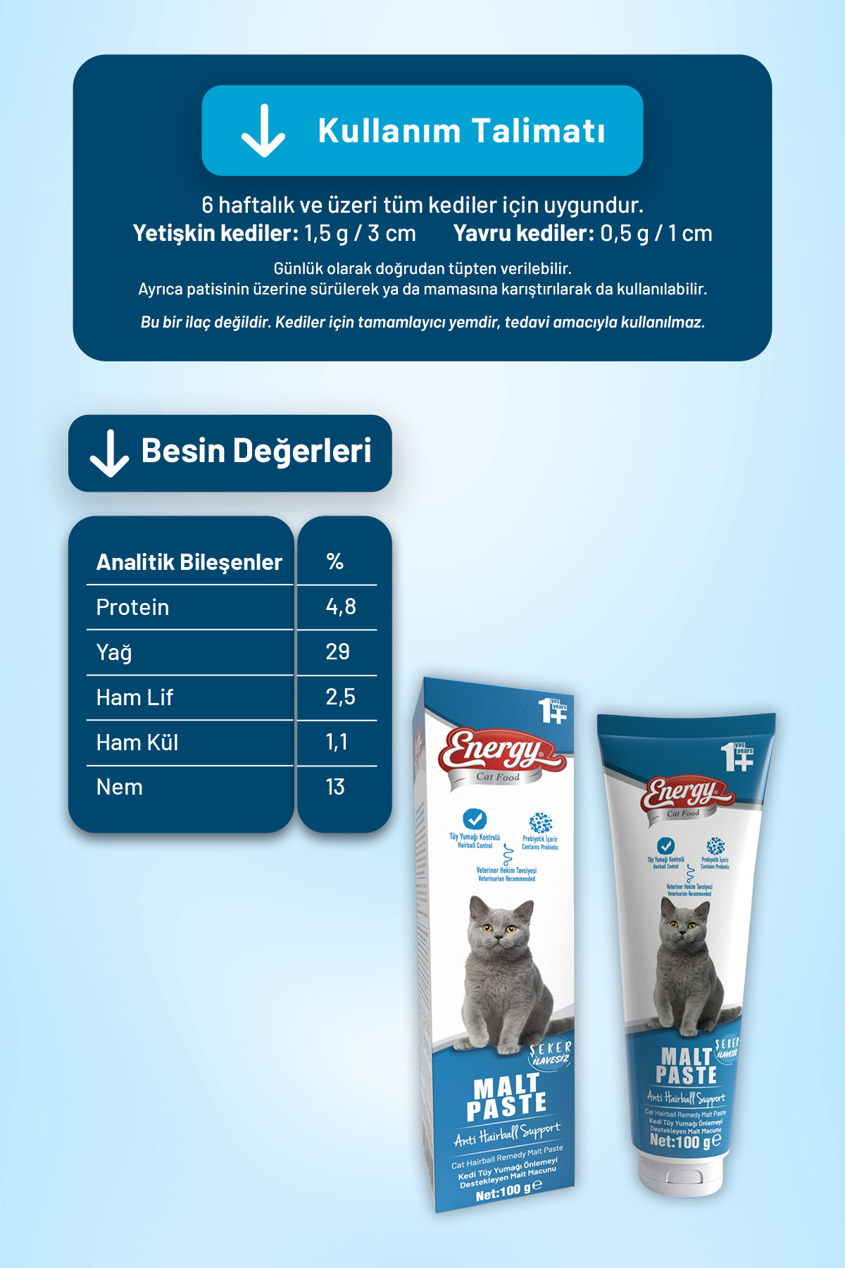 خمیر مالت گربه بالغ کت فود انرژی Cat Food Energy، ۱۰۰ گرم، بسته ۴۸ عددی