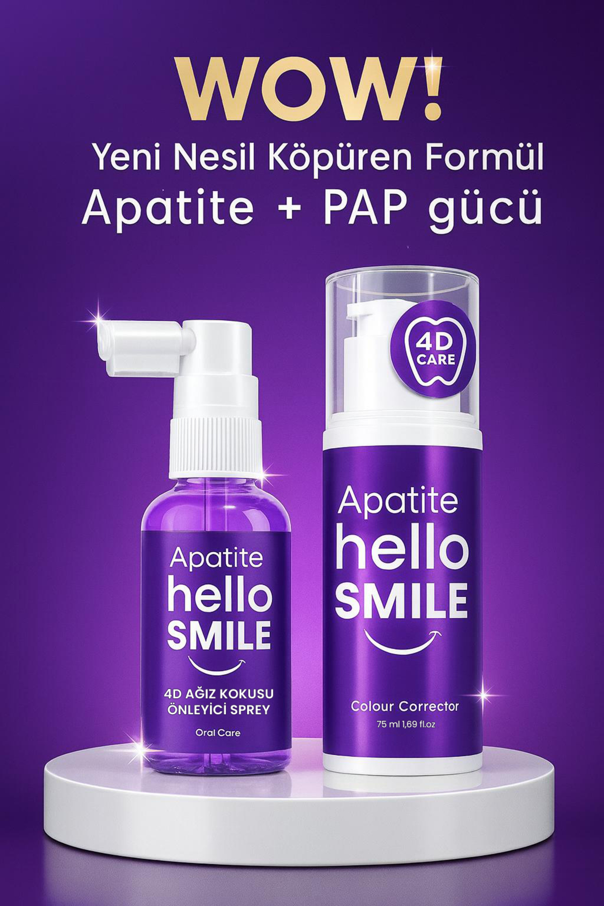 محصول سفیدکننده دندان 4D با خمیر دندان 50 میلی لیتر و اسپری مراقبت دهان 30 میلی لیتر Apatite Hello Smile