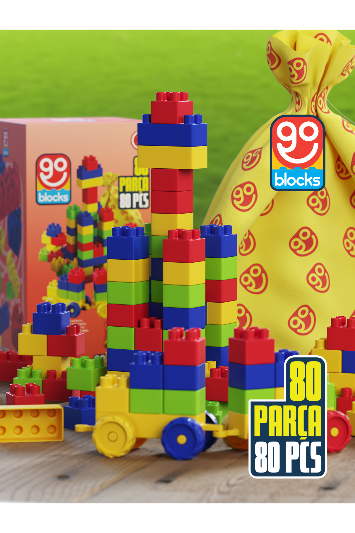 لگو GO BLOCKS 80 قطعه ساختمان بلوک چند فروشگاه ذخیره سازی با کیف اورجینال Go Toys