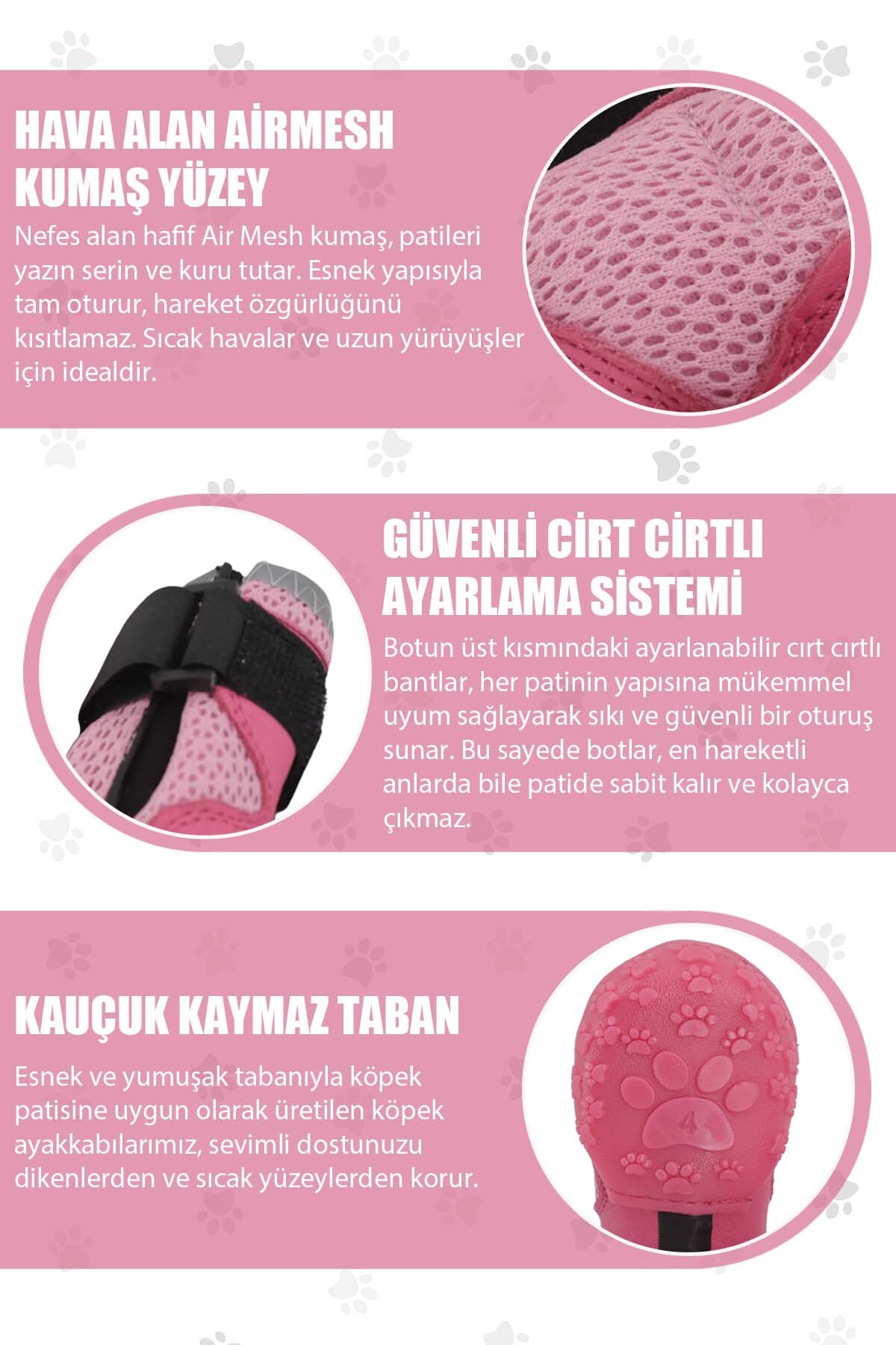 کفش تابستانی سگ پاوپرینتس PawPrints AirMesh با بست چسبی و زیره لاستیکی ضدلغزش صورتی