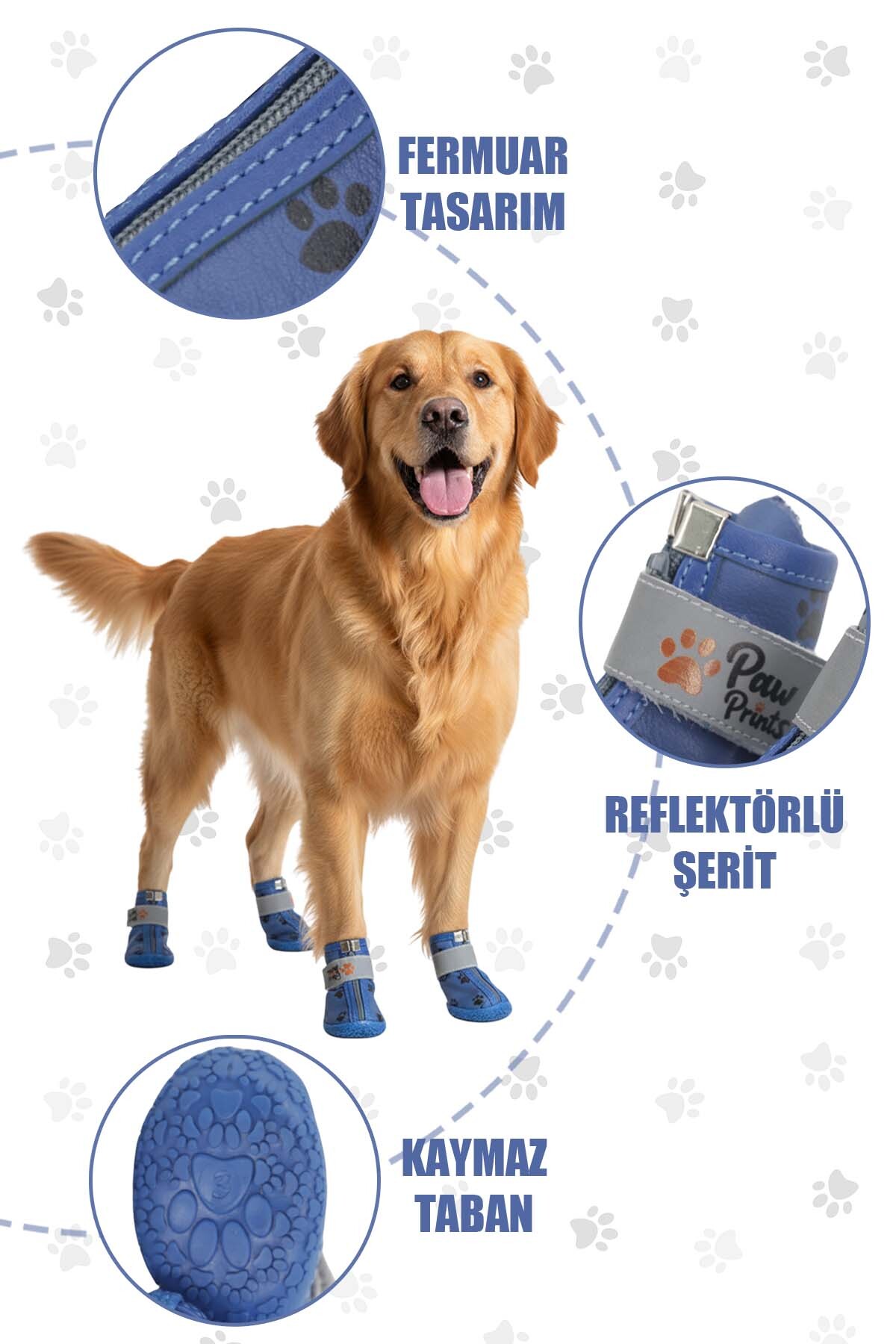 کفش سگ پاوپرینتس PawPrints مدل PPDERI01، چرمی و ضدآب با زیره لاستیکی، آبی