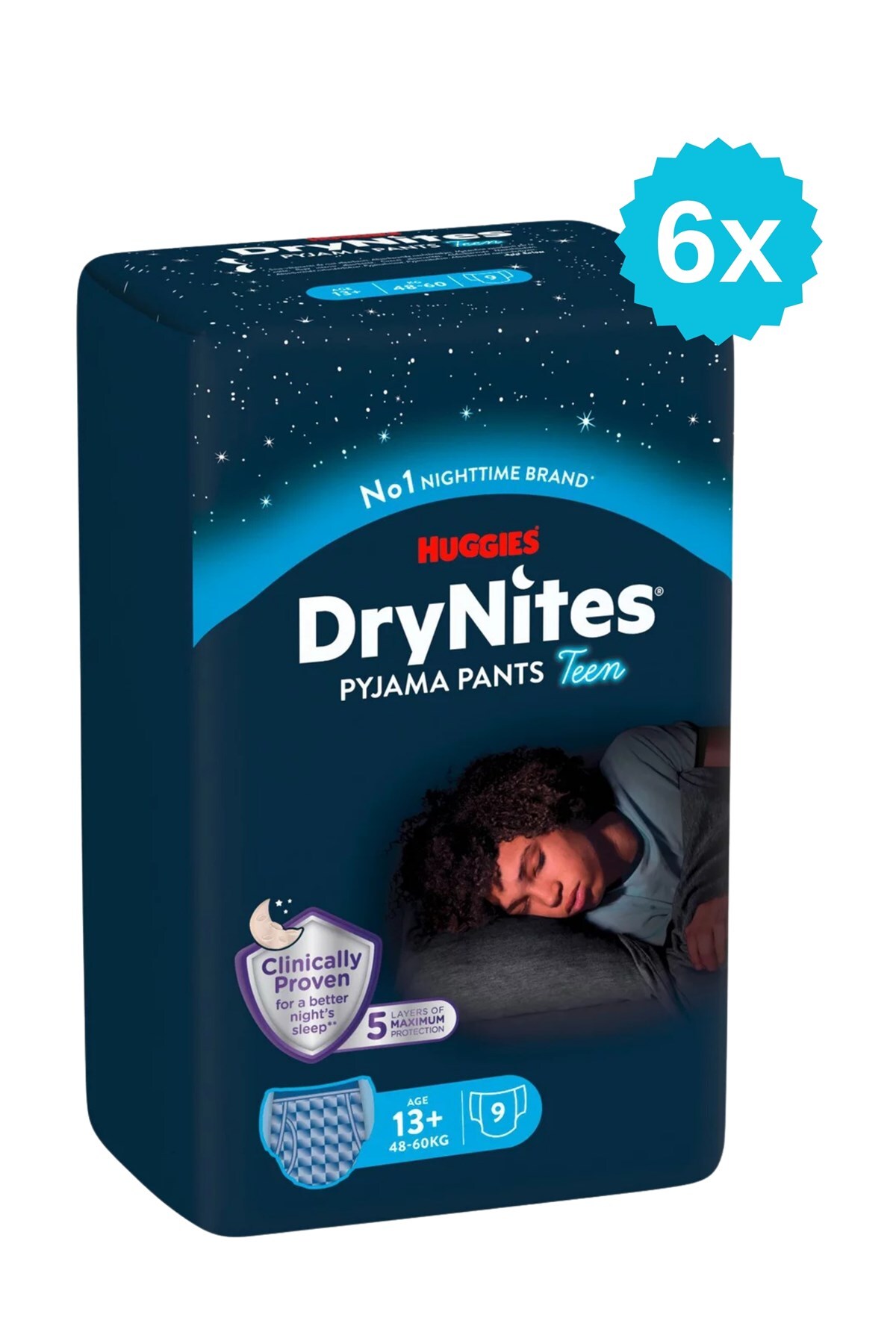 پوشک بچه شورت شب جاذب مردانه DRYNITES 13+ سن 48 60 کیلوگرم 9 عدد X 6 اورجینال Huggies