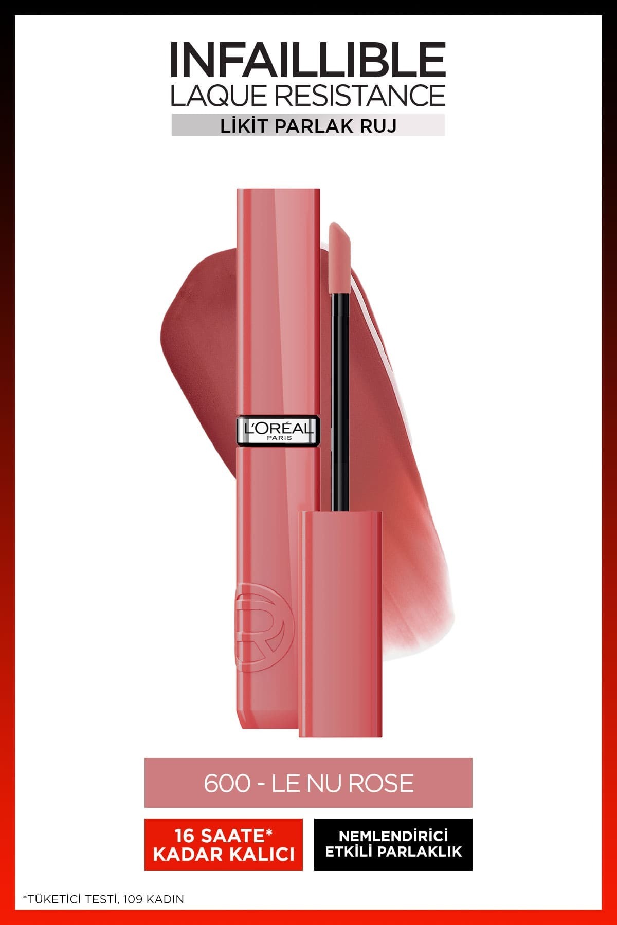 رژ لب براق مایع INFAILLIBLE LAQUE RESISTANCE 600 LE NU ROSE L'Oreal Paris