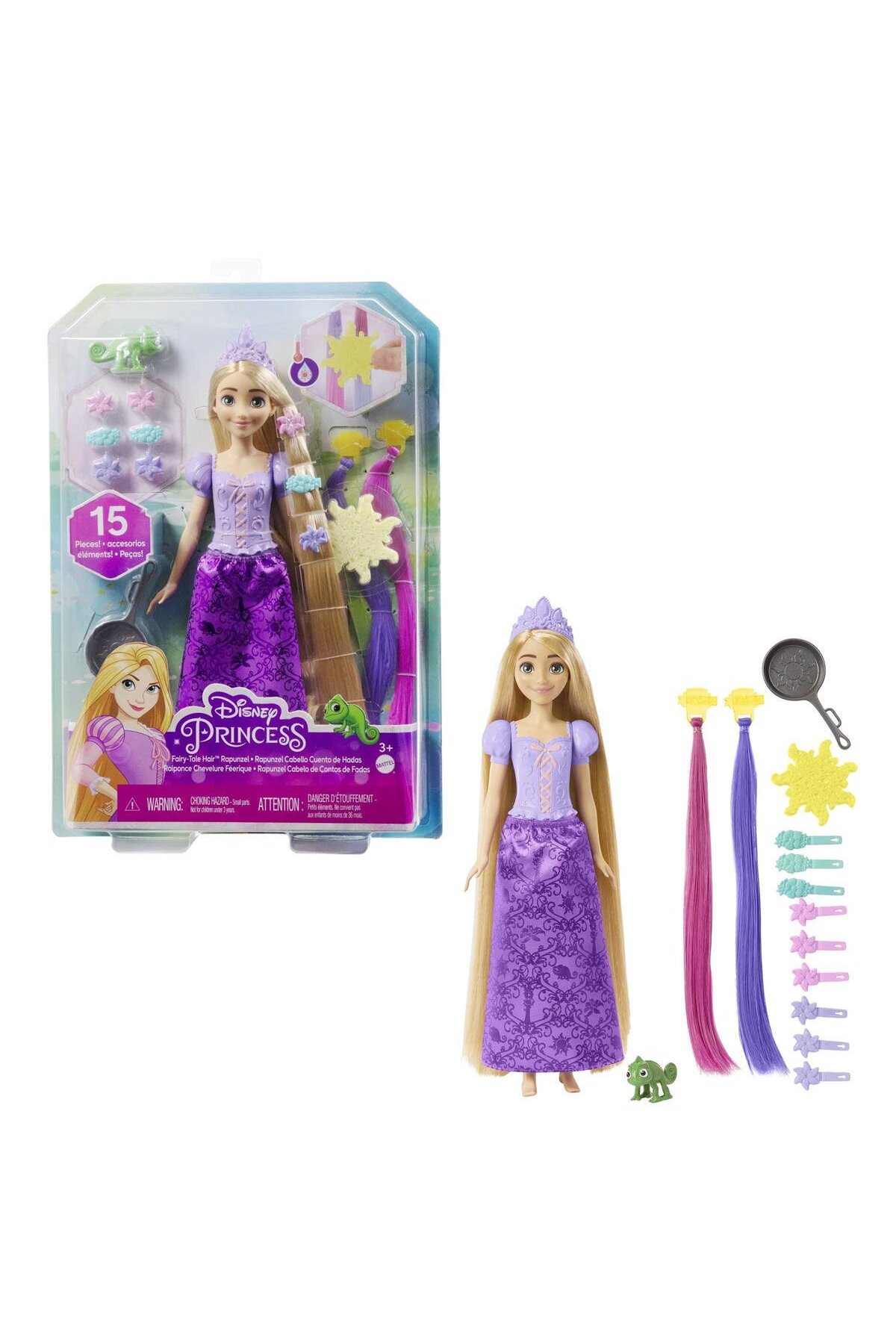 عروسک های اسباب بازی و لوازم جانبی MATTEL DISNEY PRINCESS RAPUNZEL با موهای جادویی تغییر رنگ HLW18 DİSNEY