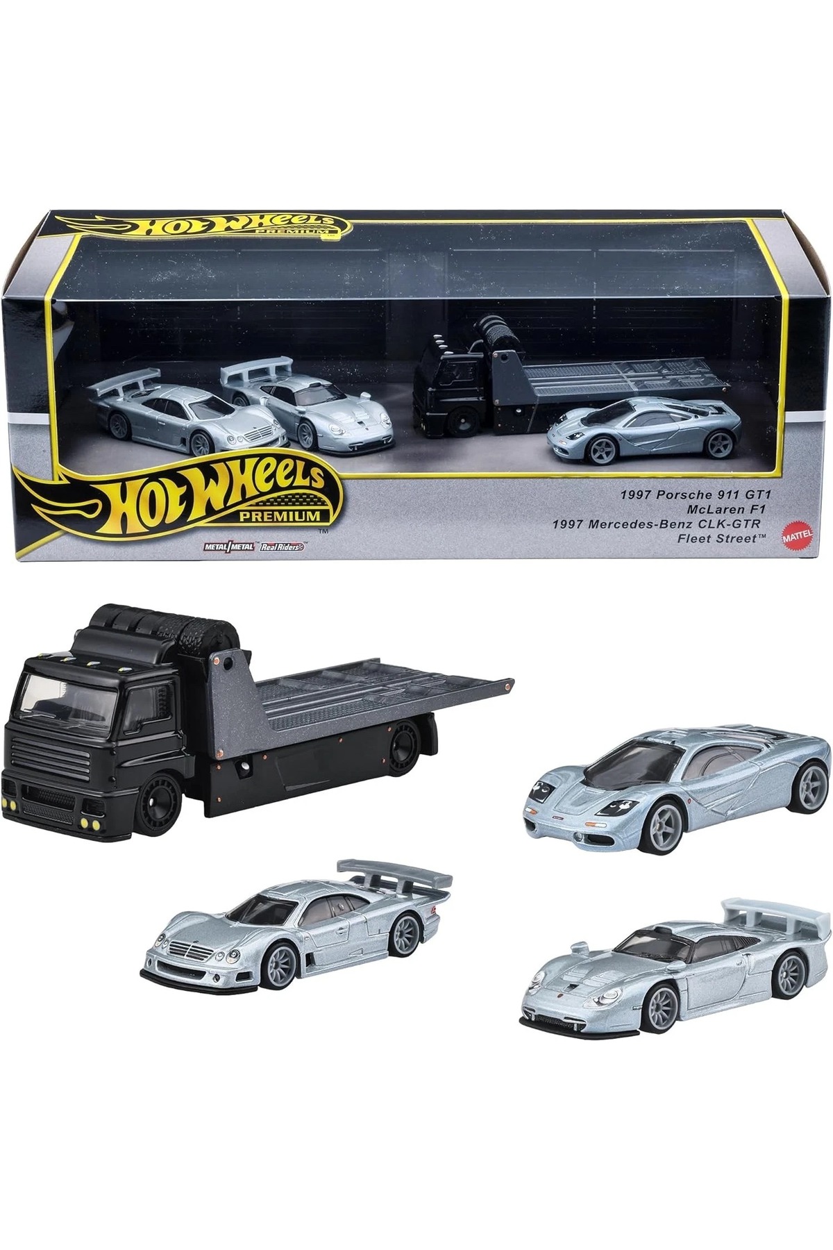 ماشین اسباب بازی مجموعه خیابانی پریمیوم فلیت پورشه 911 GT1 مرسدس بنز CLK GTR مک لارن F1 وانت باربری از ترکیه HOT WHEELS