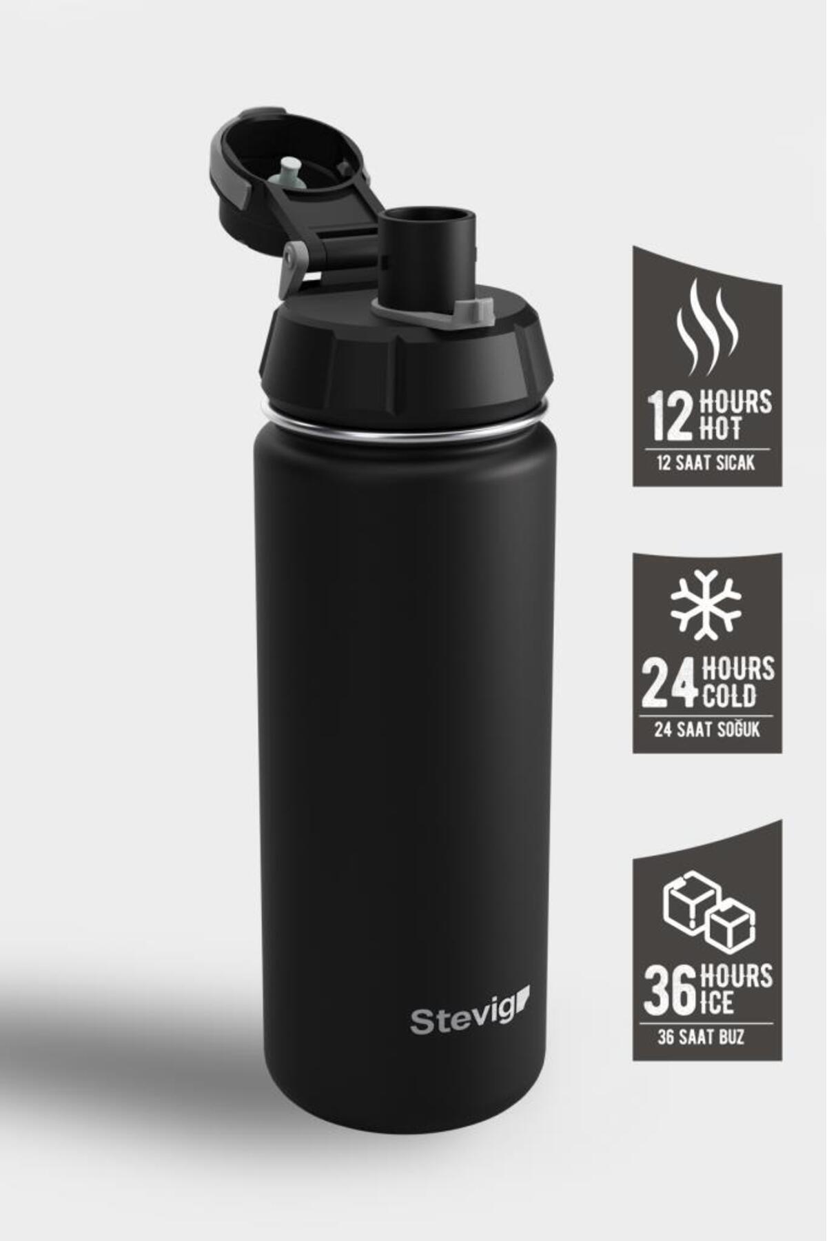 فلاسک 1 قمقمه فولادی ضد نشتی 500 میلی لیتری مشکی ST 207 اورجینال Stevig