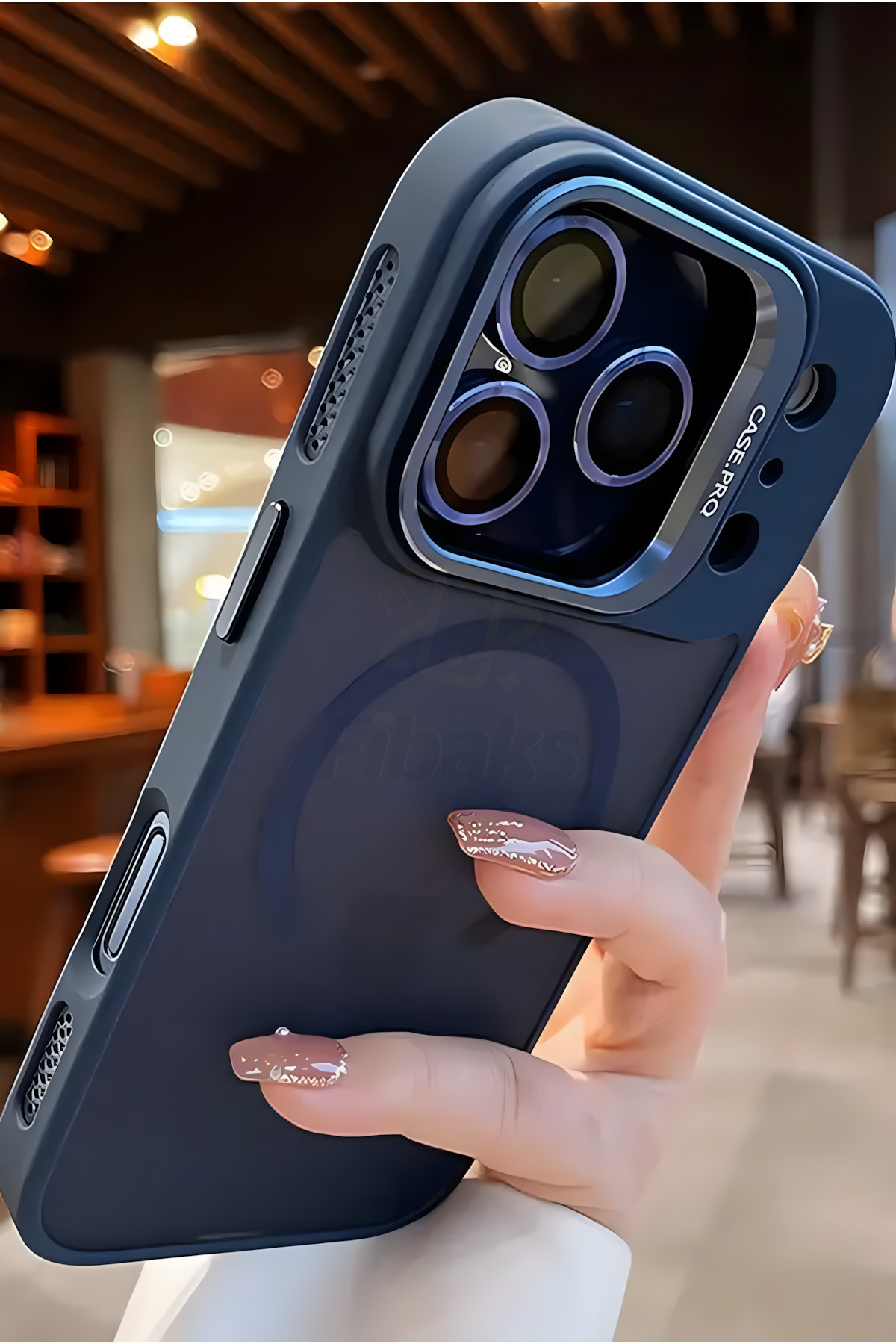 کاور و قاب هدیه لنز دوربین IPHONE 17 PRO MAX CASE با مات MAGSAFE WONK پایه دار دکمه فلزی فیبکس Fibaks