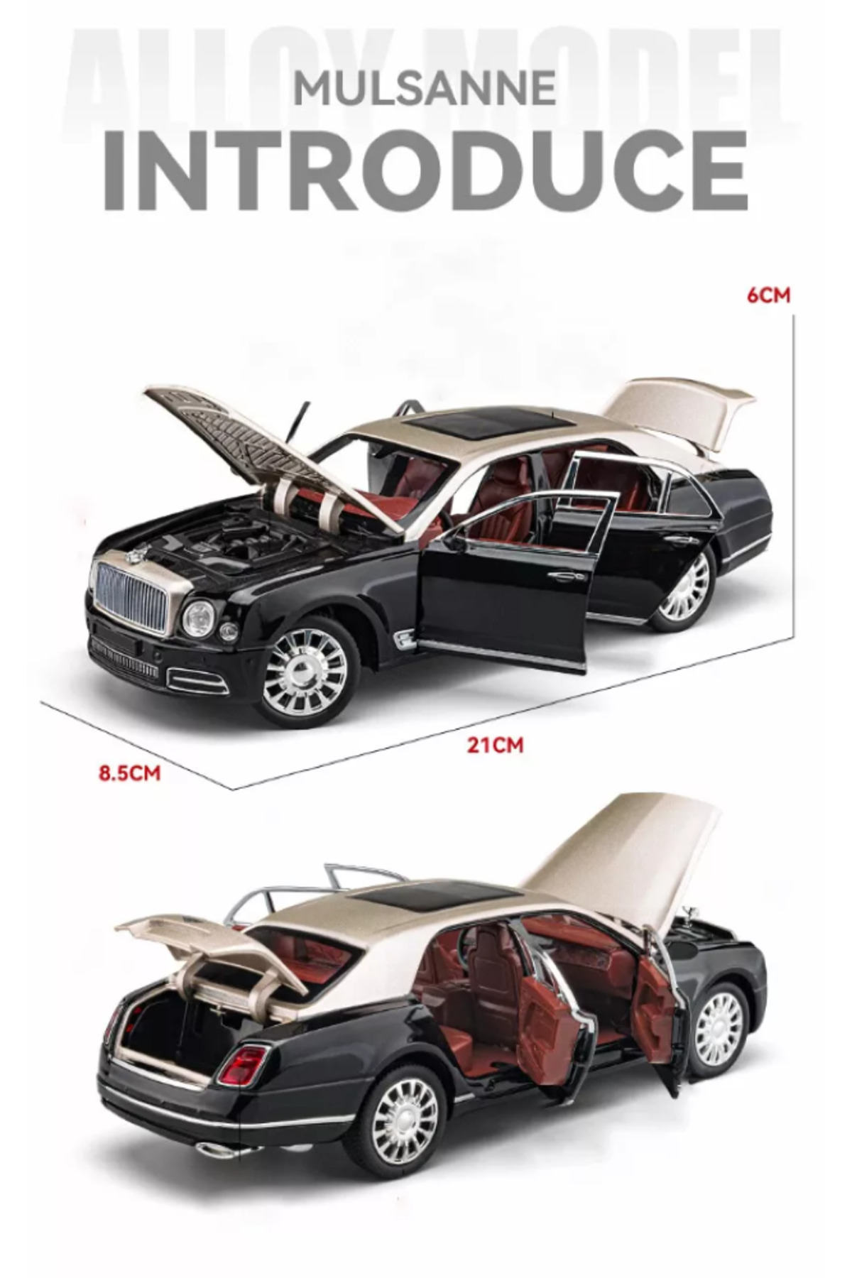 مدل خودرو BENTLY 1:24 DIECAST METAL MODEL CAR COLLECTION WITH SOUND AND LIGHT 21 CM MULSANNE اورجینال scntoys