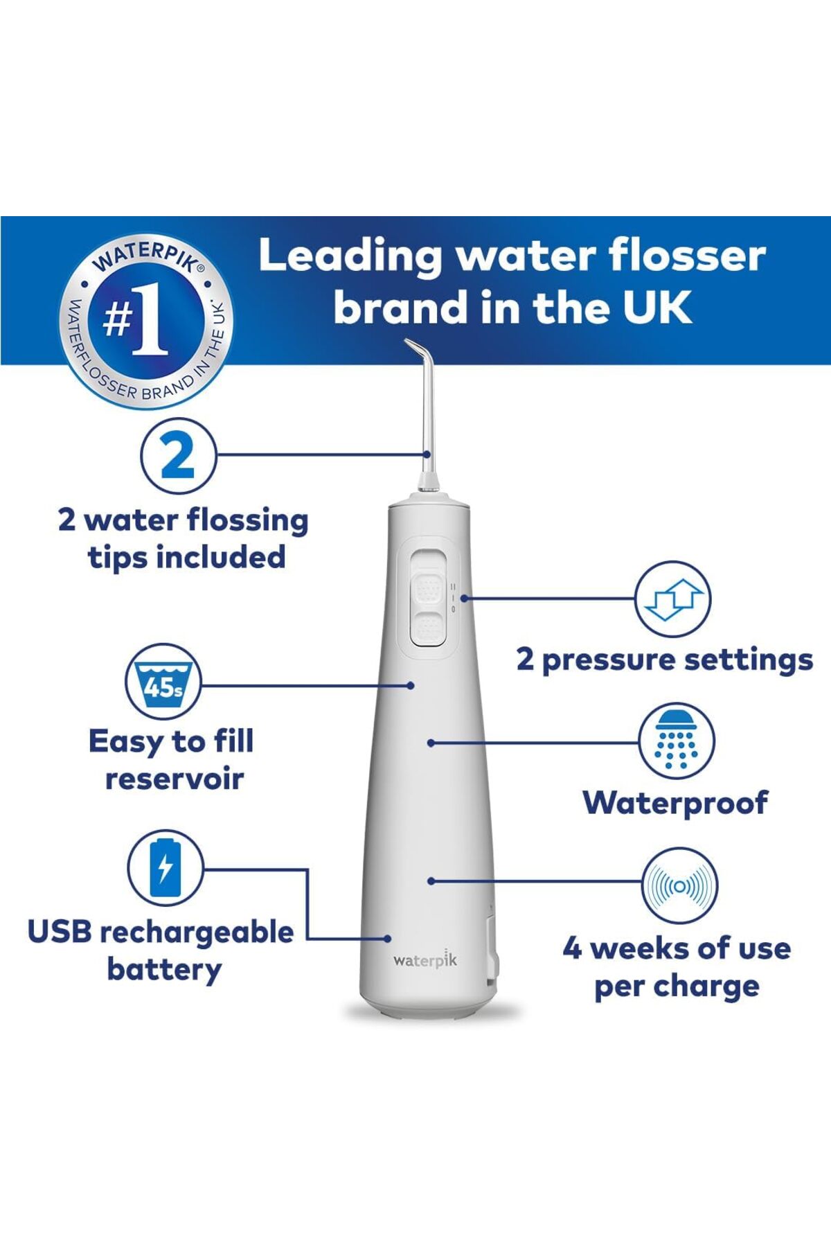مسواک شارژی شستشوی دهان بی سیم پالس حذف 99.9% پلاک 2 حالت فشار اورجینال Waterpik