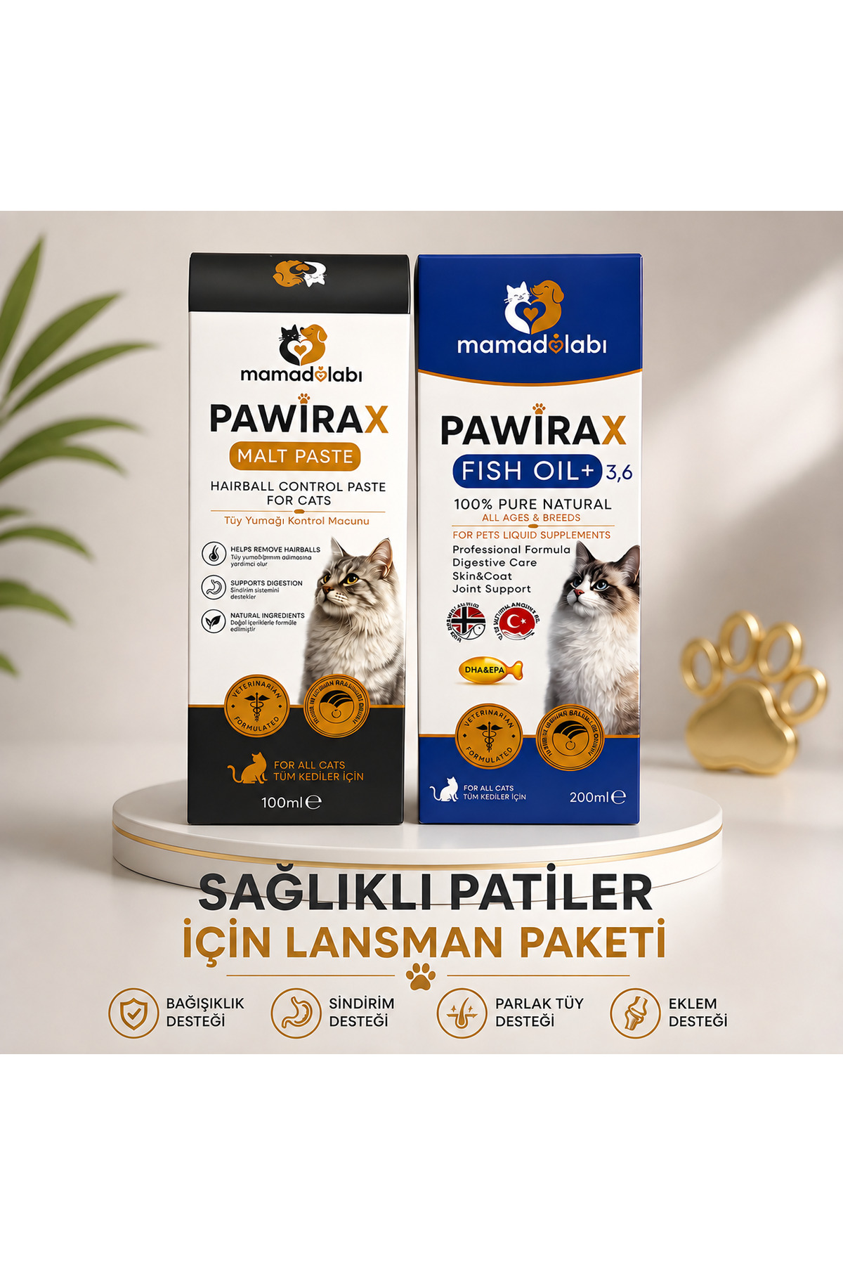 ست خمیر مالت گربه ۱۰۰ میلی‌لیتر و روغن ماهی گربه ۲۰۰ میلی‌لیتر پاویراکس pawirax