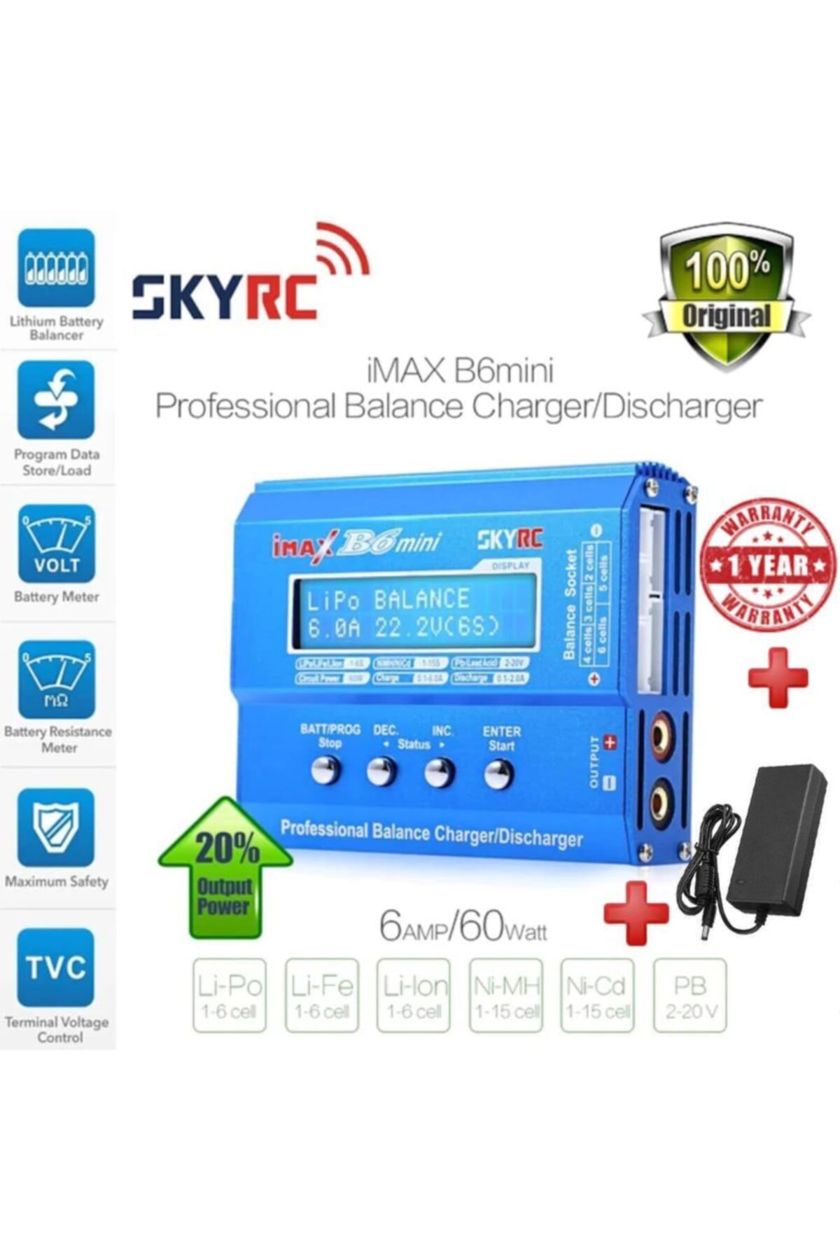 مدل خودرو شارژر حرفه ای SKYRC IMAX B6 MINI آداپتور شارژ اصلی AC DC EU 12V5A اورجینال SKY RC