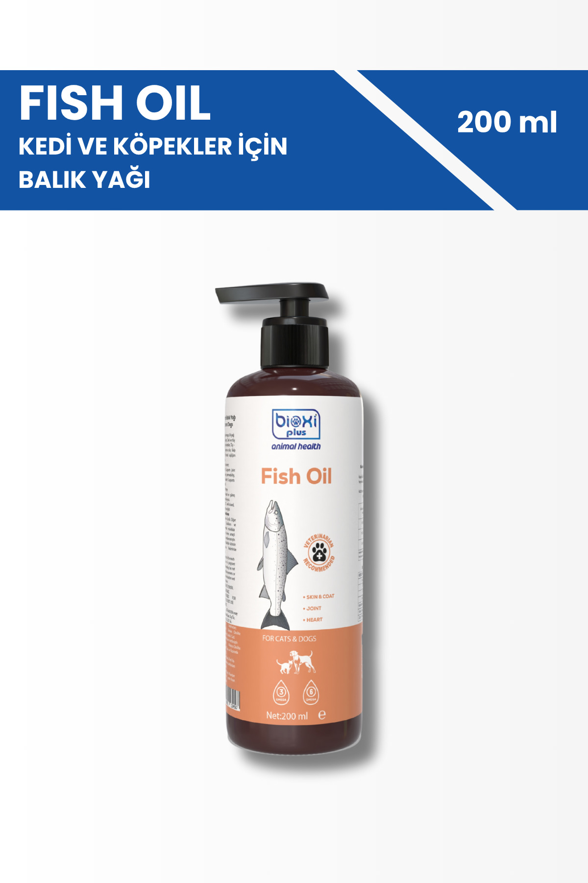 روغن ماهی بیوکسی Bioxi برای گربه و سگ، پشتیبان ایمنی، ۲۰۰ میلی‌لیتر