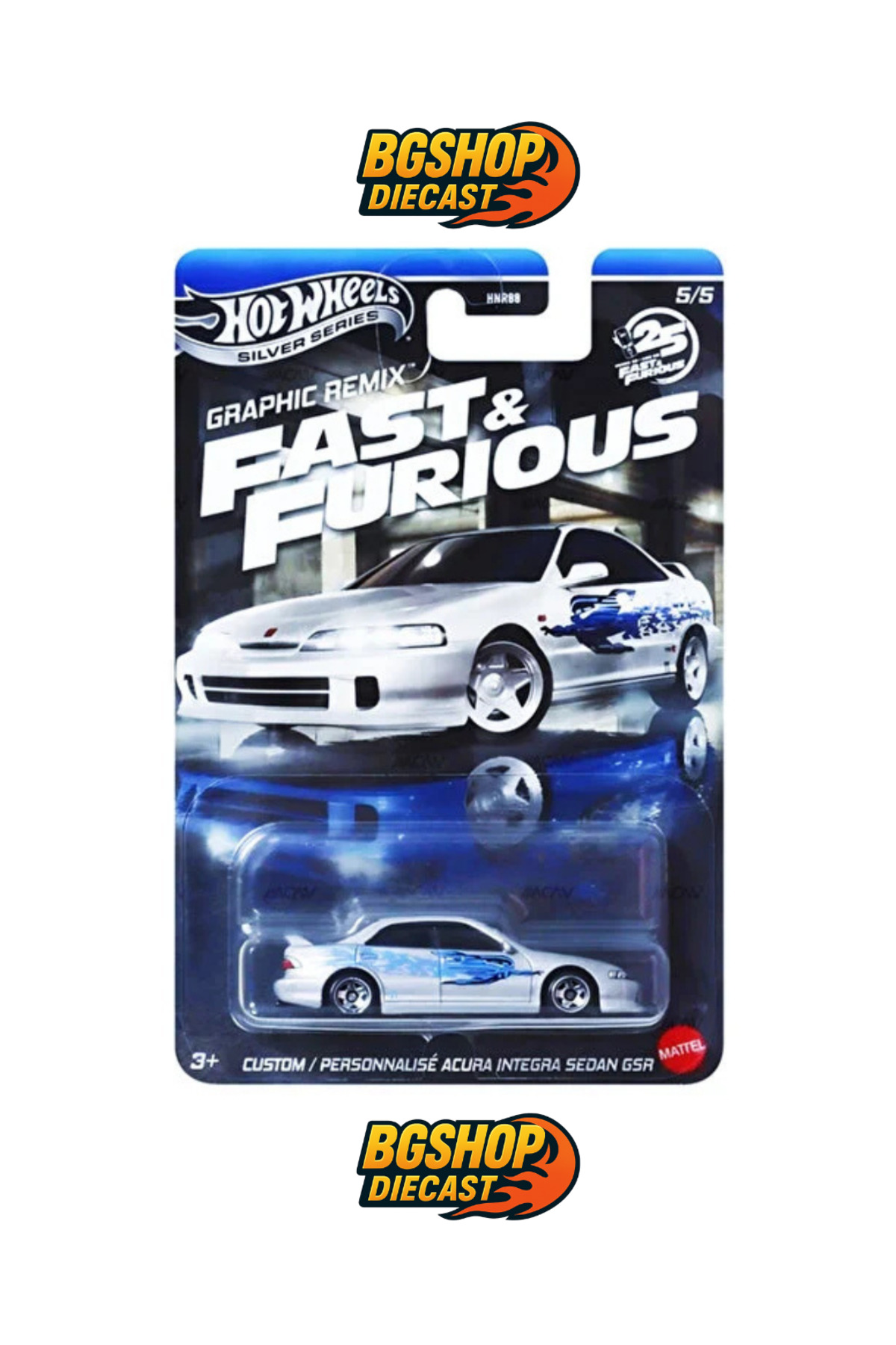 ماشین اسباب بازی ریمیکس گرافیکی FAST & FURIOUS 25TH ANNIVERSARY INTEGRA SEDAN GSR مدل سری ویژه از ترکیه HOT WHEELS