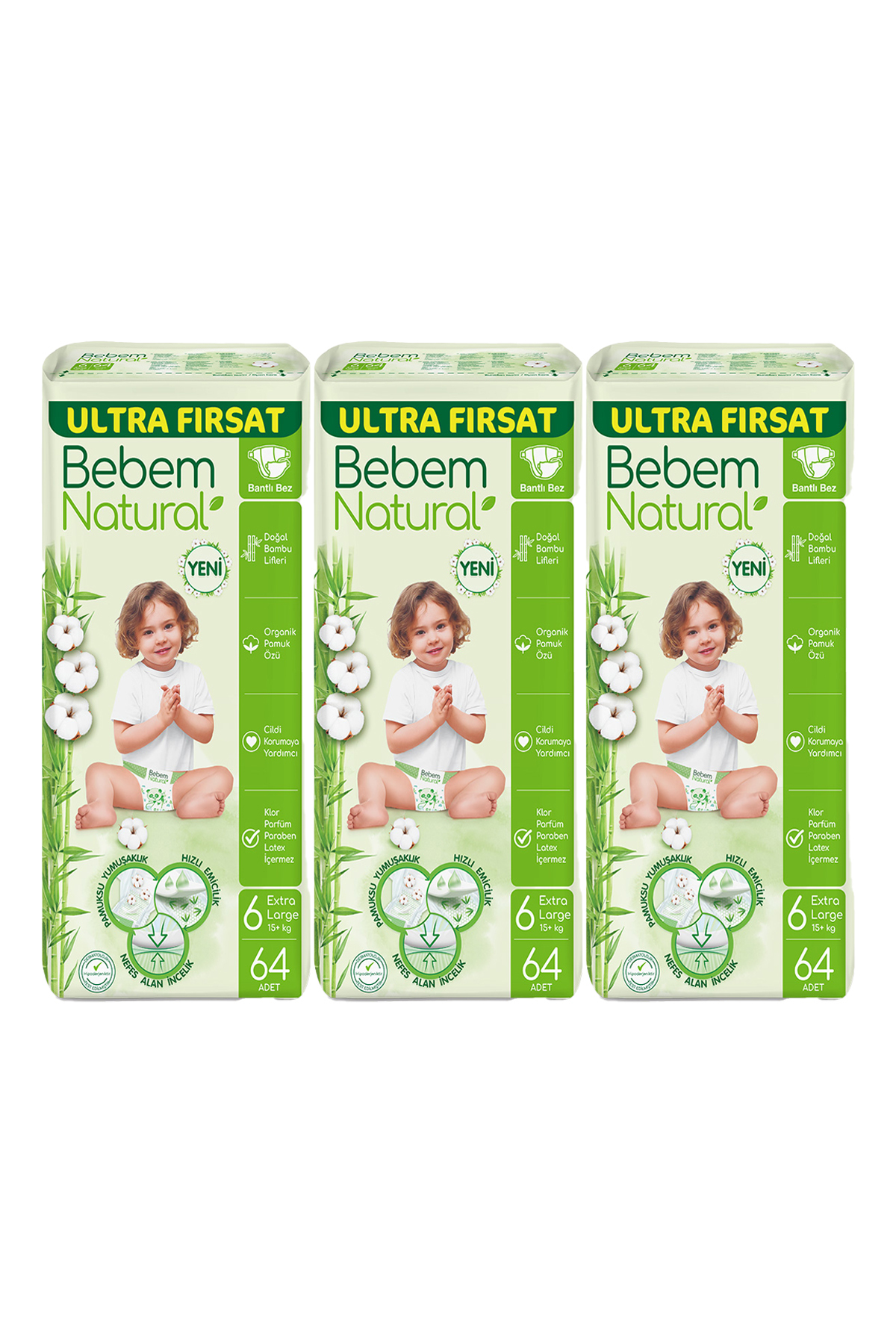 پوشک بچه ULTRA سایز 6 فوق العاده بزرگ 15+ کیلوگرم بسته 3 192 اورجینال Bebem Natural