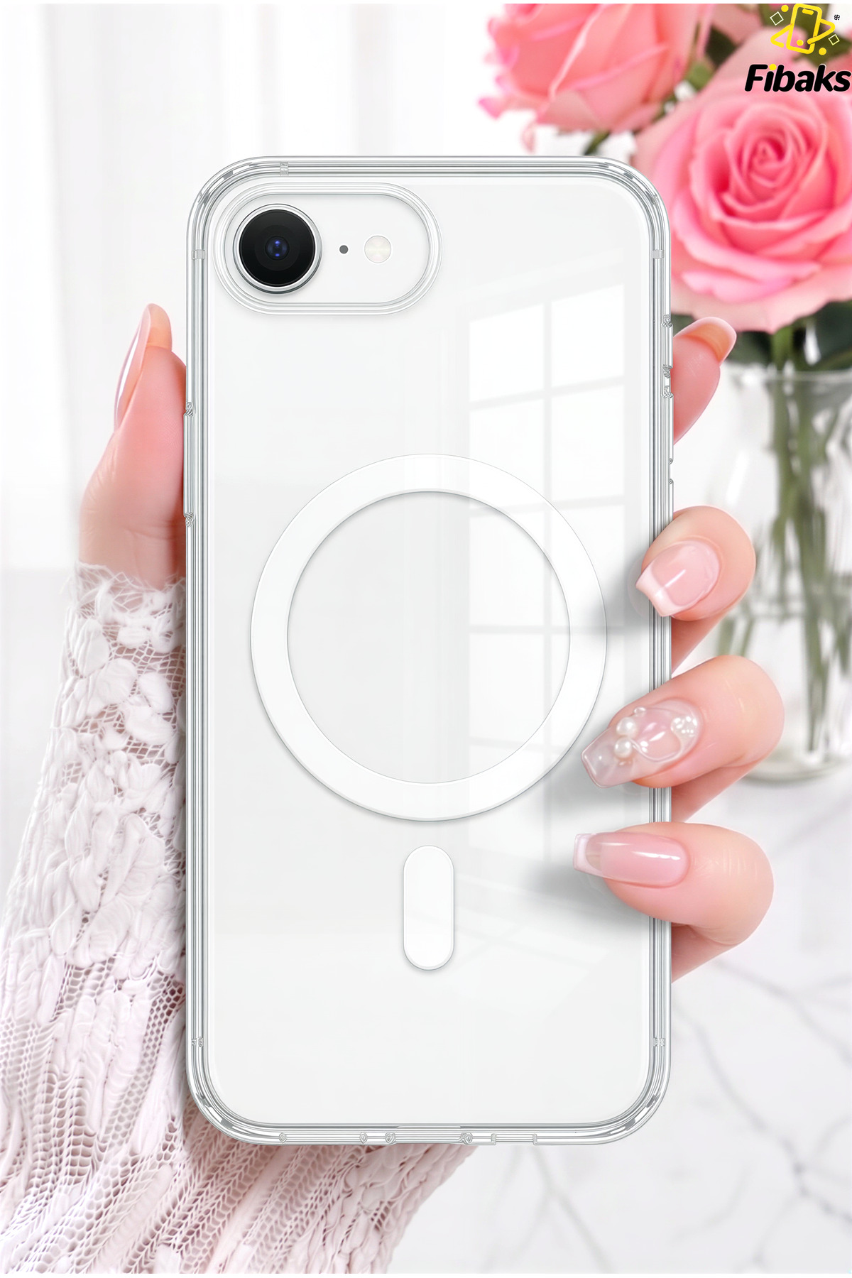 کاور و قاب APPLE IPHONE 16E CASE MAGSAFE WIRELESS HARD TRANSPARENT COVER SOCK ABSORBING WITH SUPPORT CHARGING فیبکس Fibaks
