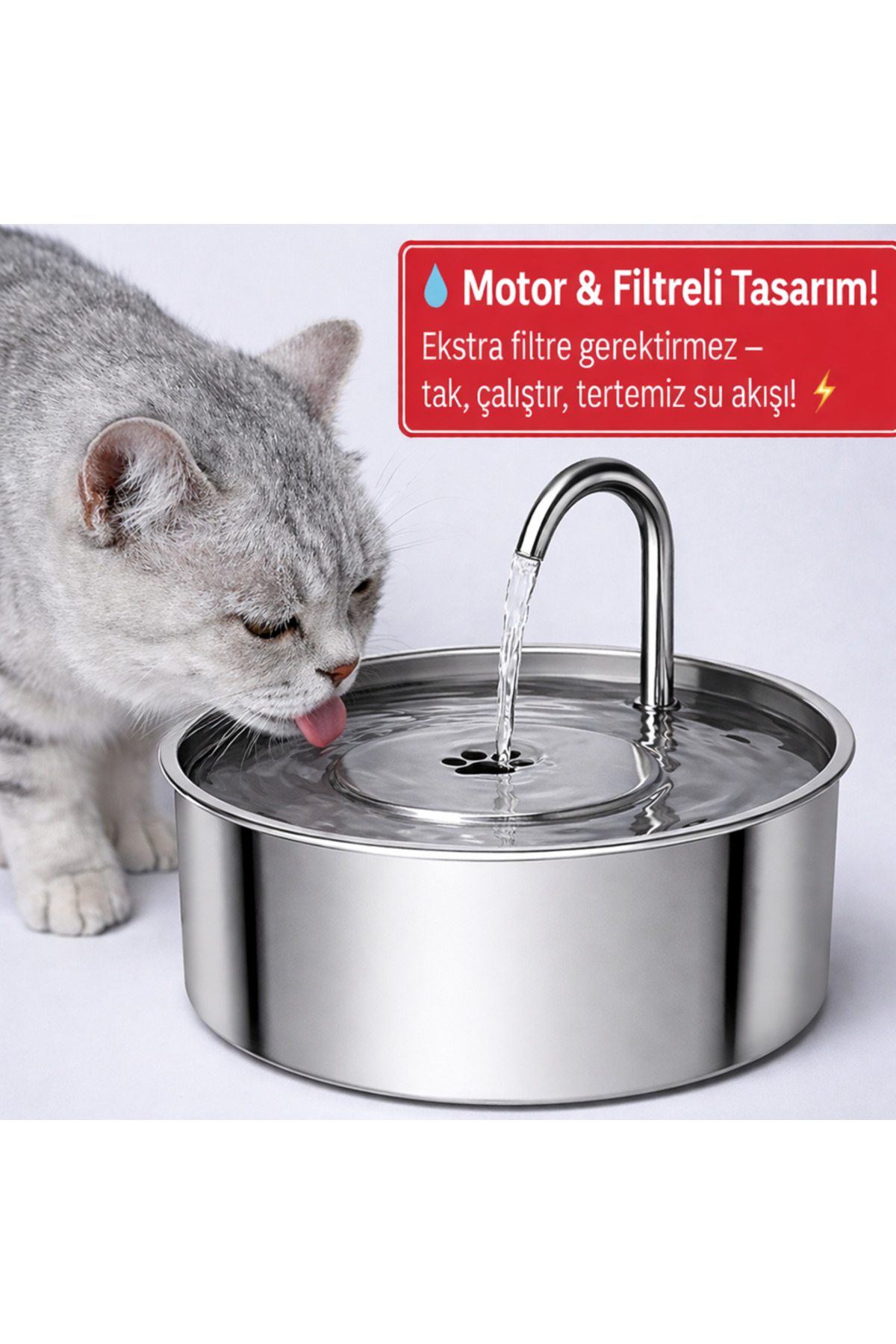 آبخوری فواره‌ای گربه و سگ اومو Oumo، ۲٫۵ لیتری استیل با فیلتر کربن فعال 2.5 L